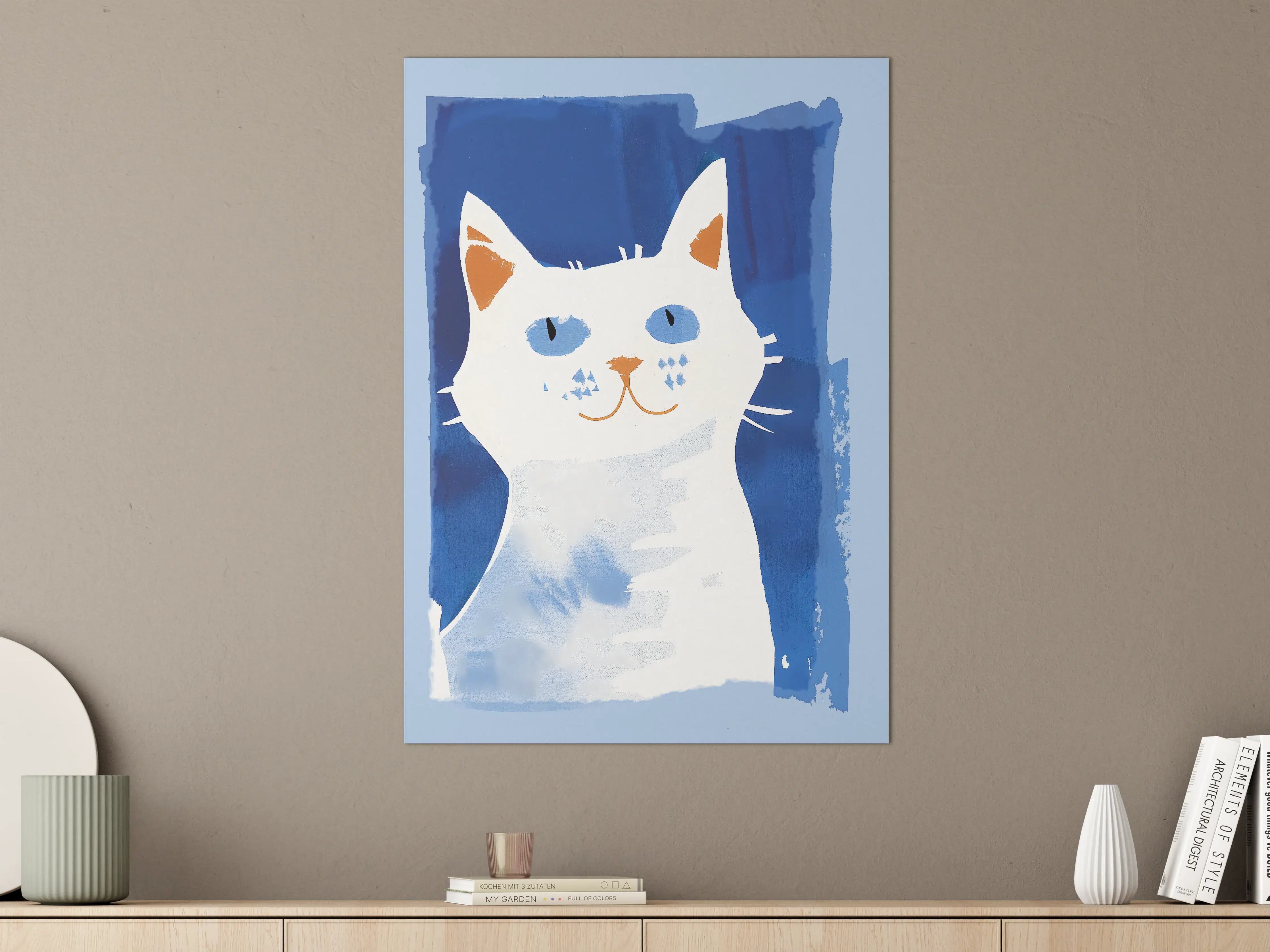 Große Wandbilder - Verspielte Katzenillustration in Blau