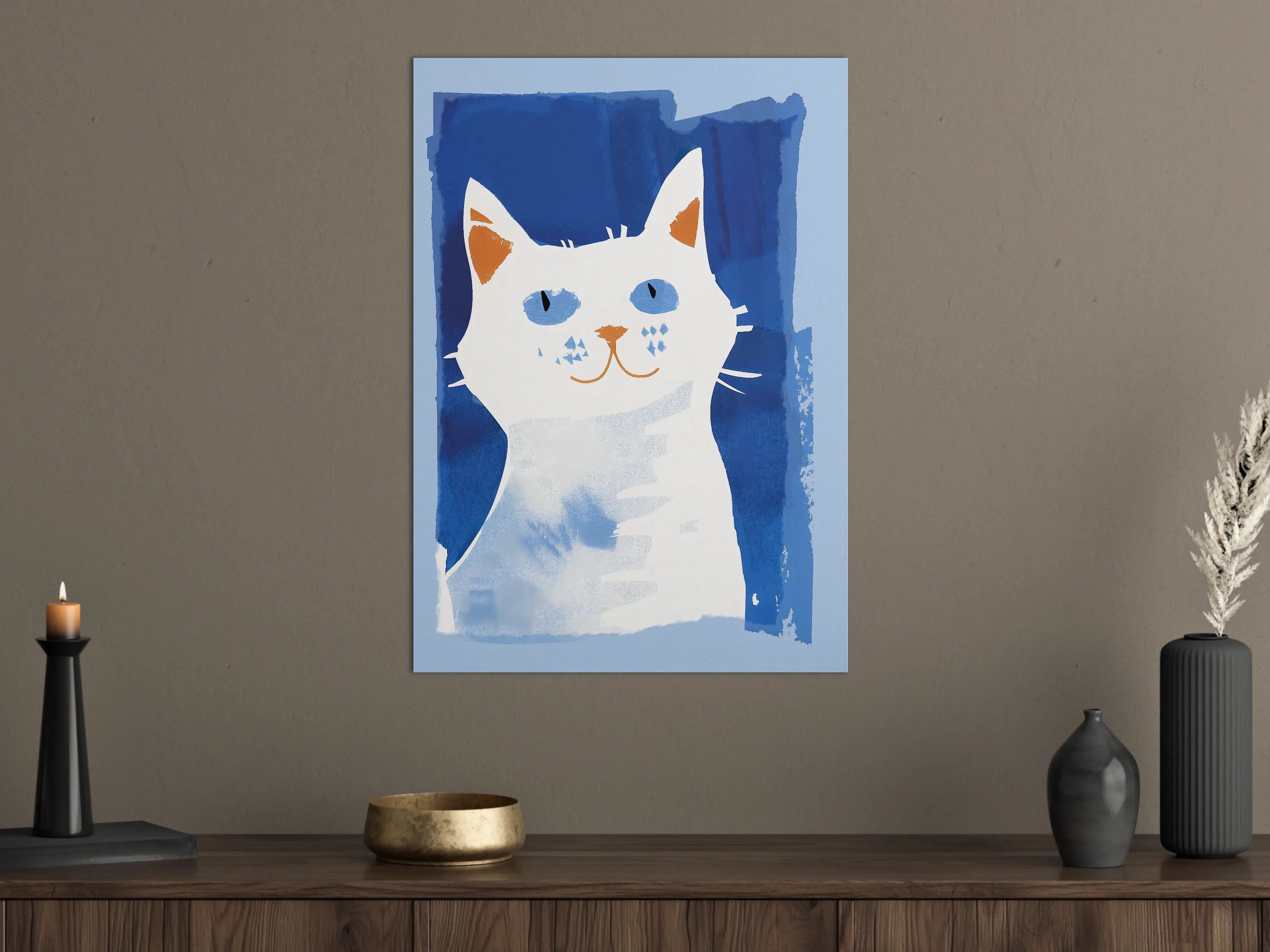 Große Wandbilder - Verspielte Katzenillustration in Blau
