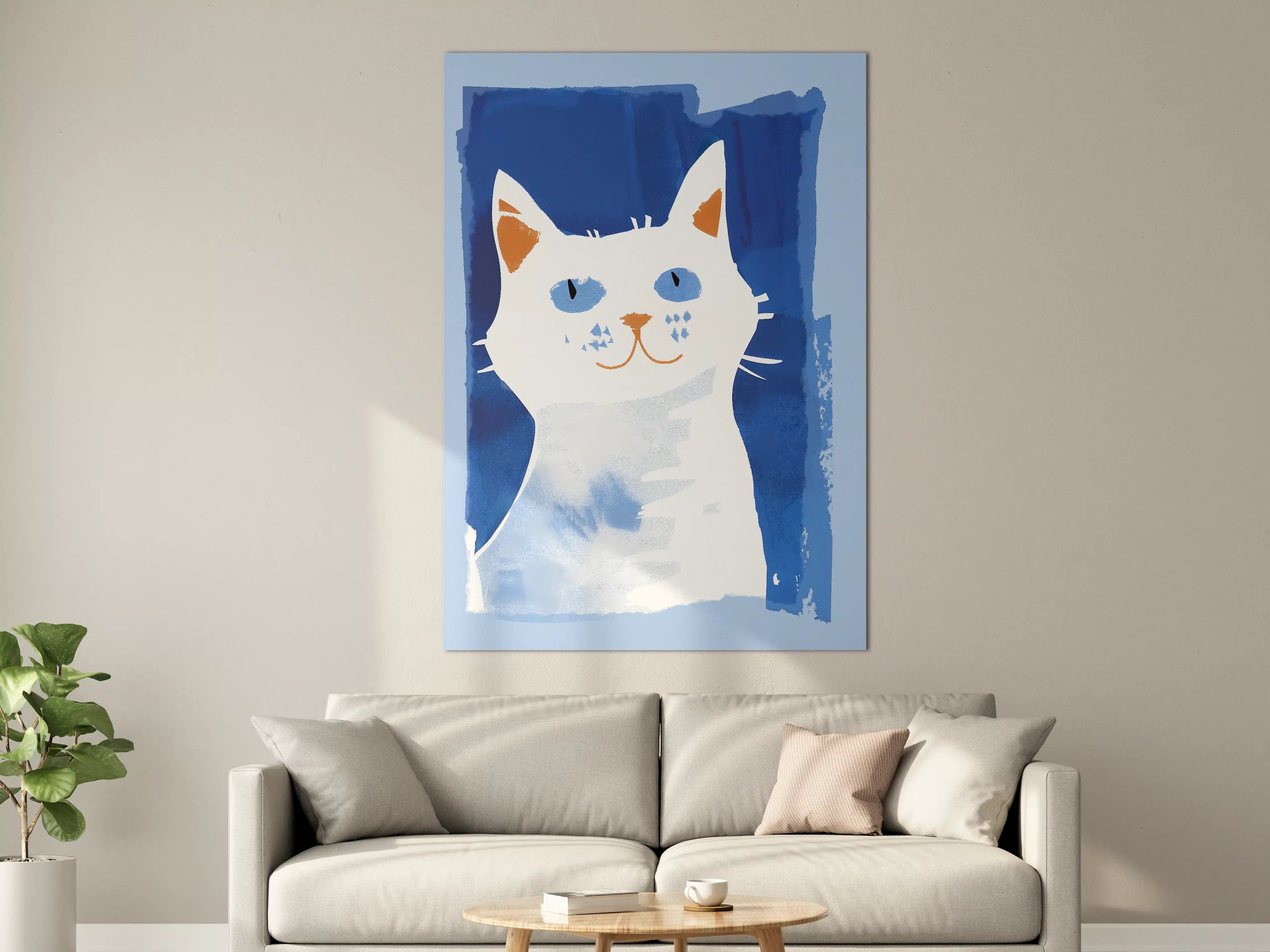 Große Wandbilder - Verspielte Katzenillustration in Blau
