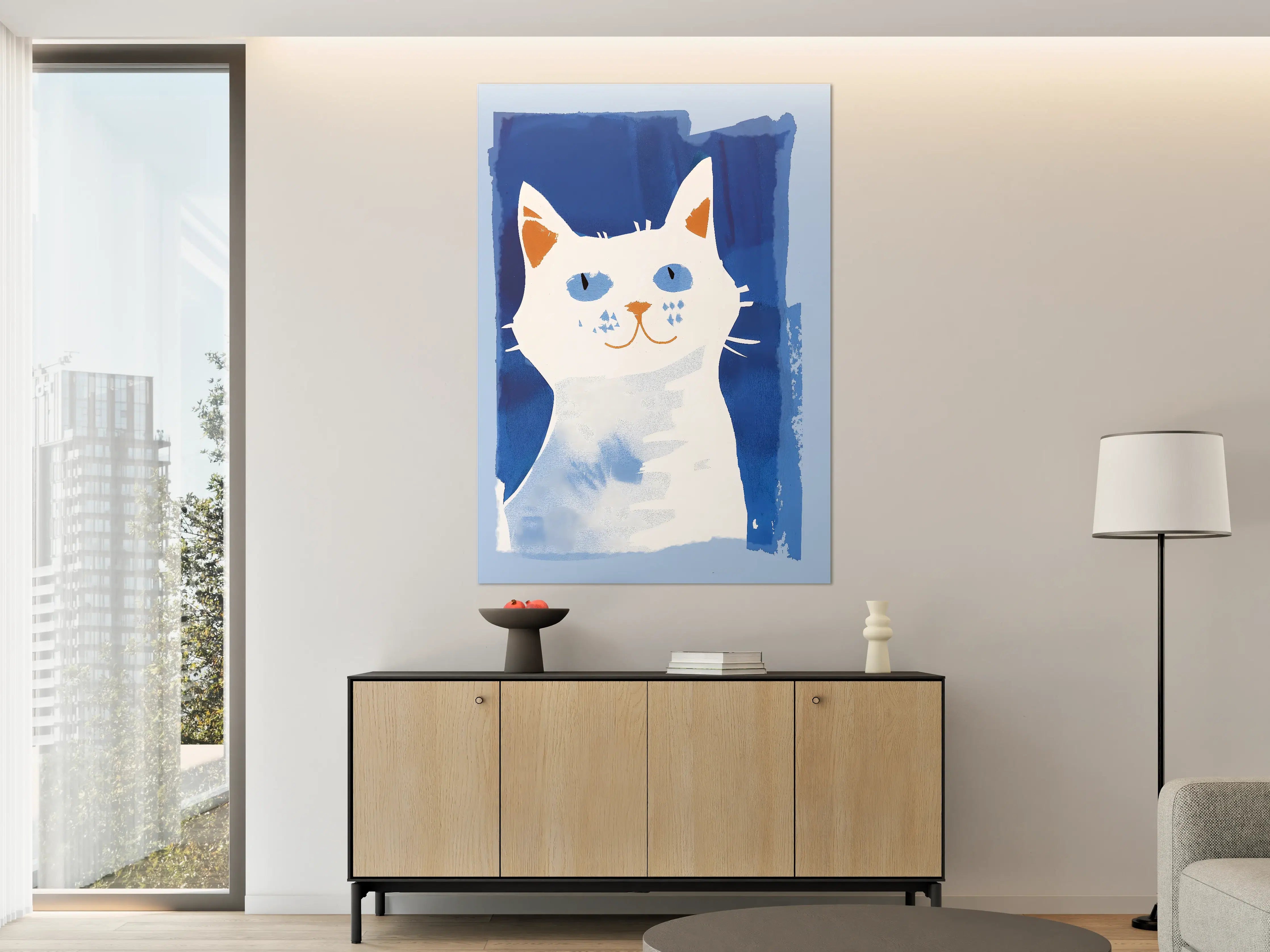 Große Wandbilder - Verspielte Katzenillustration in Blau