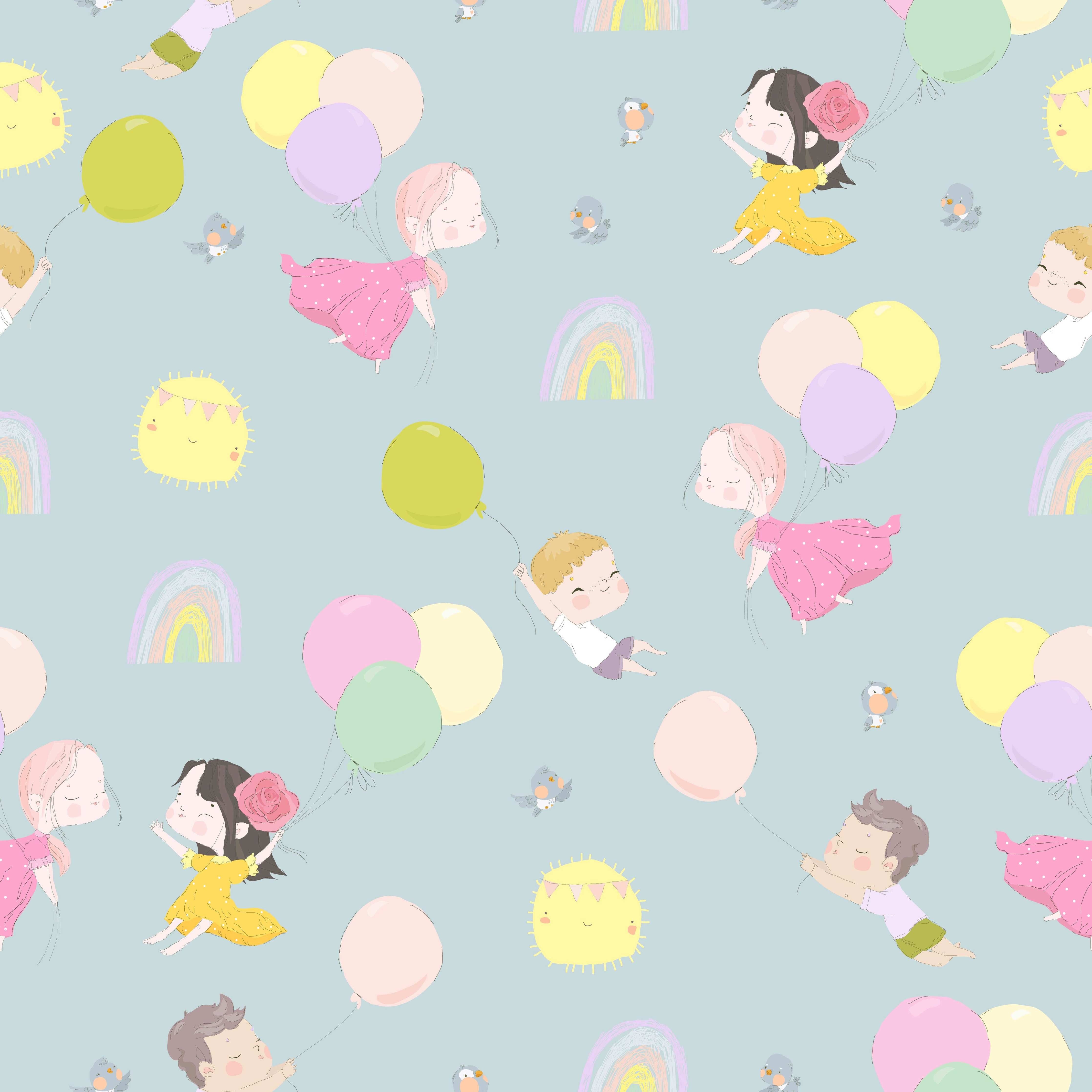 Große Wandbilder-Verspielte Kinder und bunte Ballons