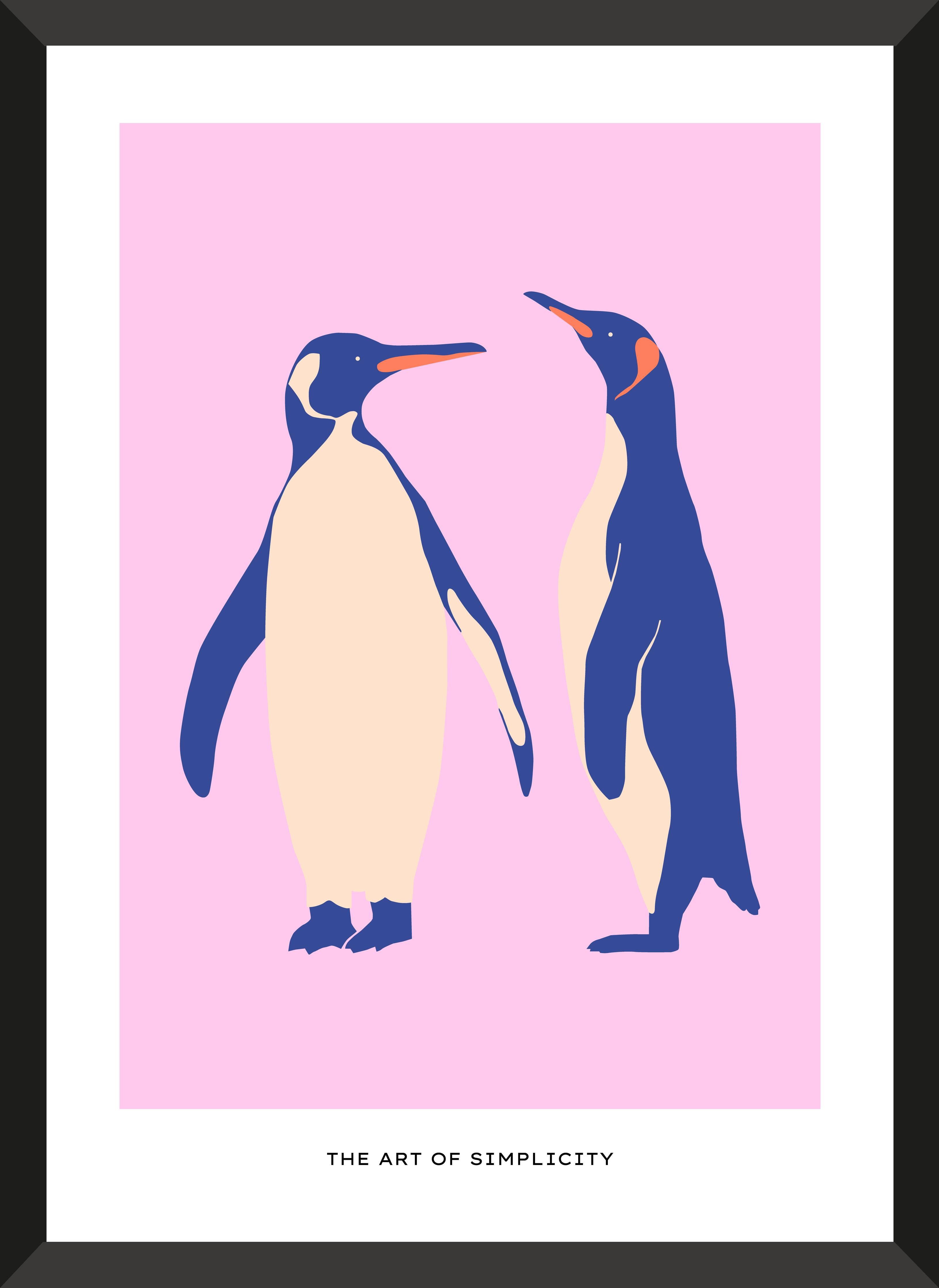 Große Wandbilder-Verspielte Pinguin-Duo auf Pinkem Hintergrund