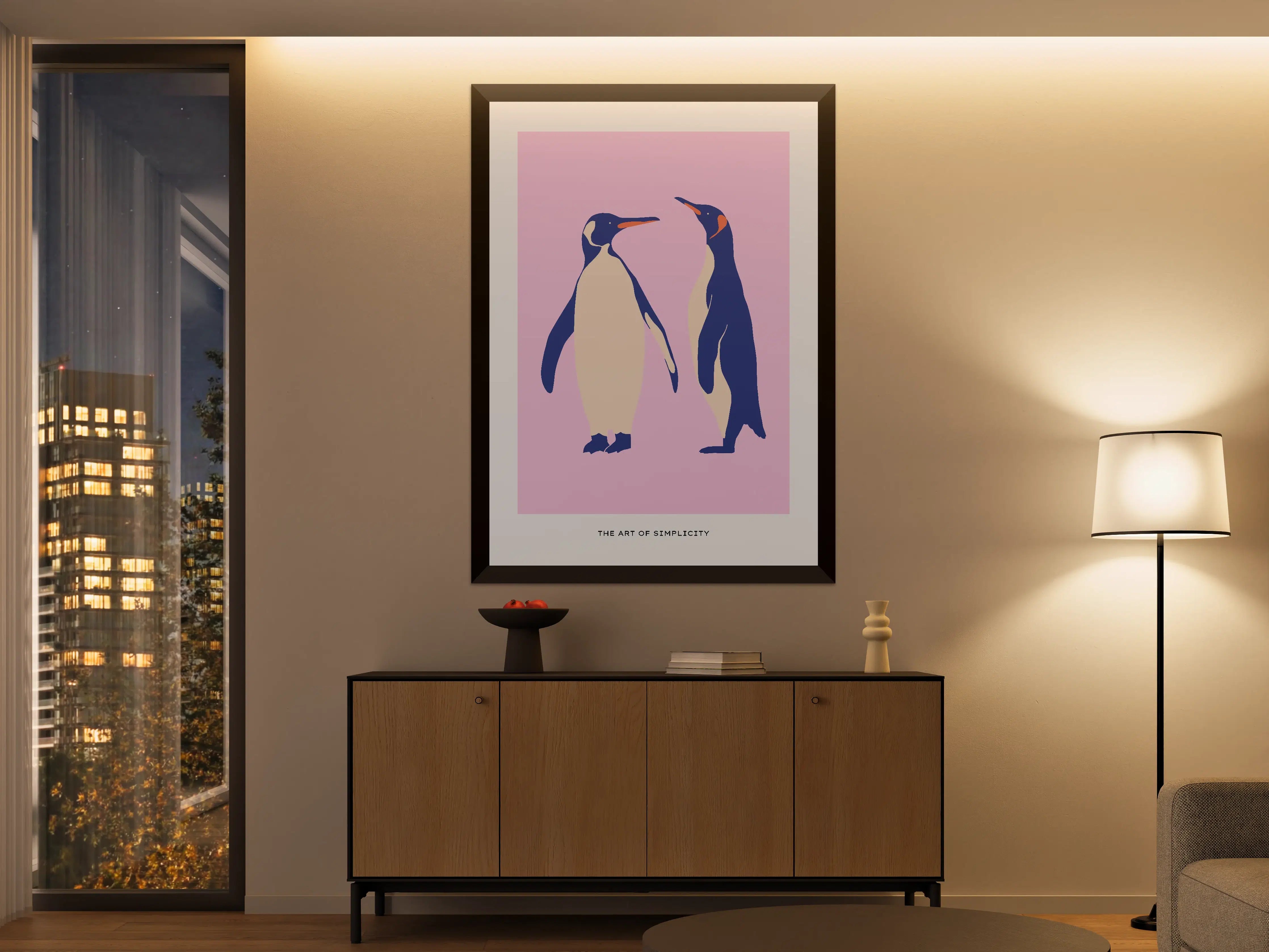 Große Wandbilder - Verspielte Pinguin-Duo auf Pinkem Hintergrund