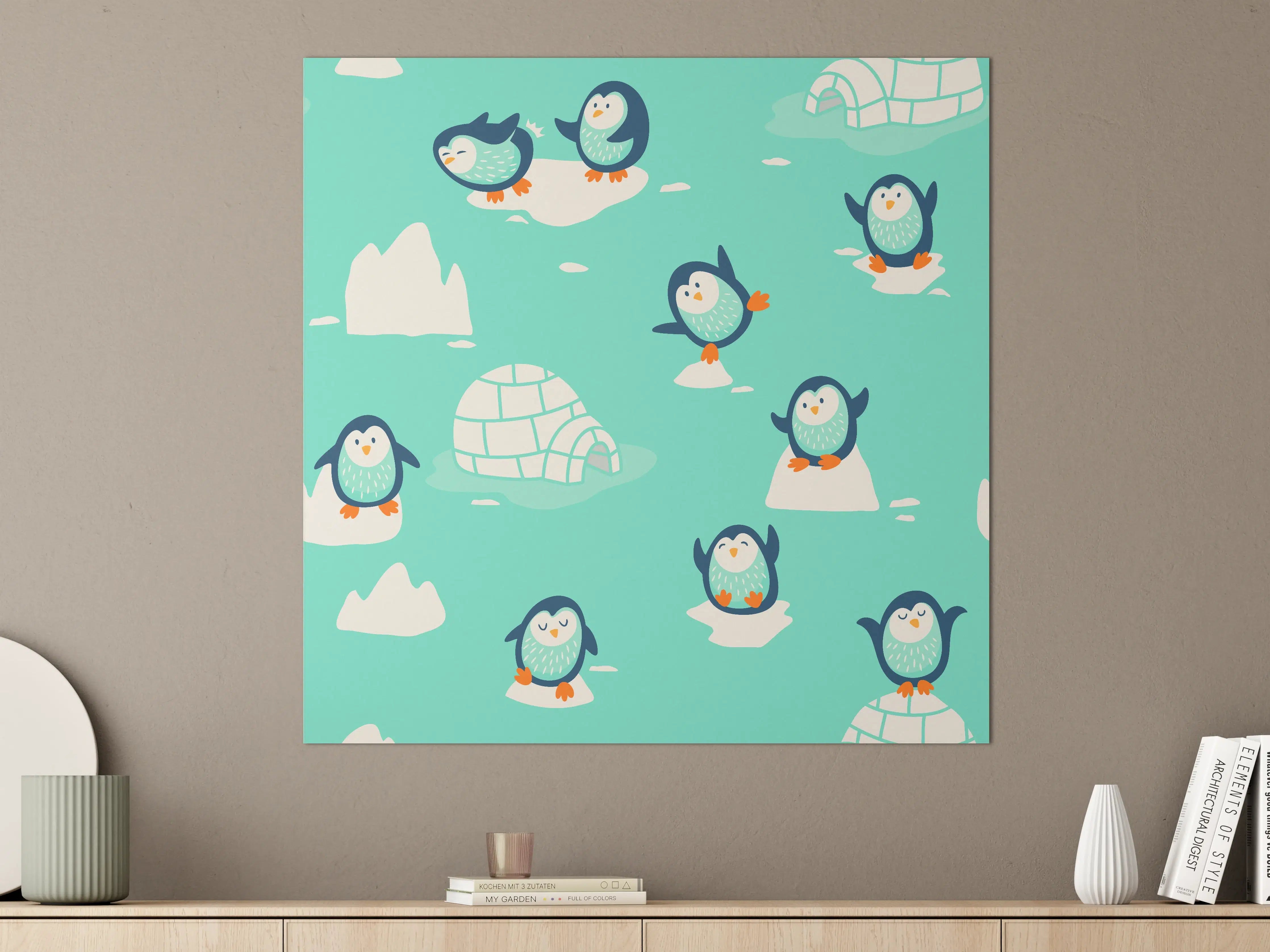Große Wandbilder - Verspielte Pinguin-Musterung Türkis