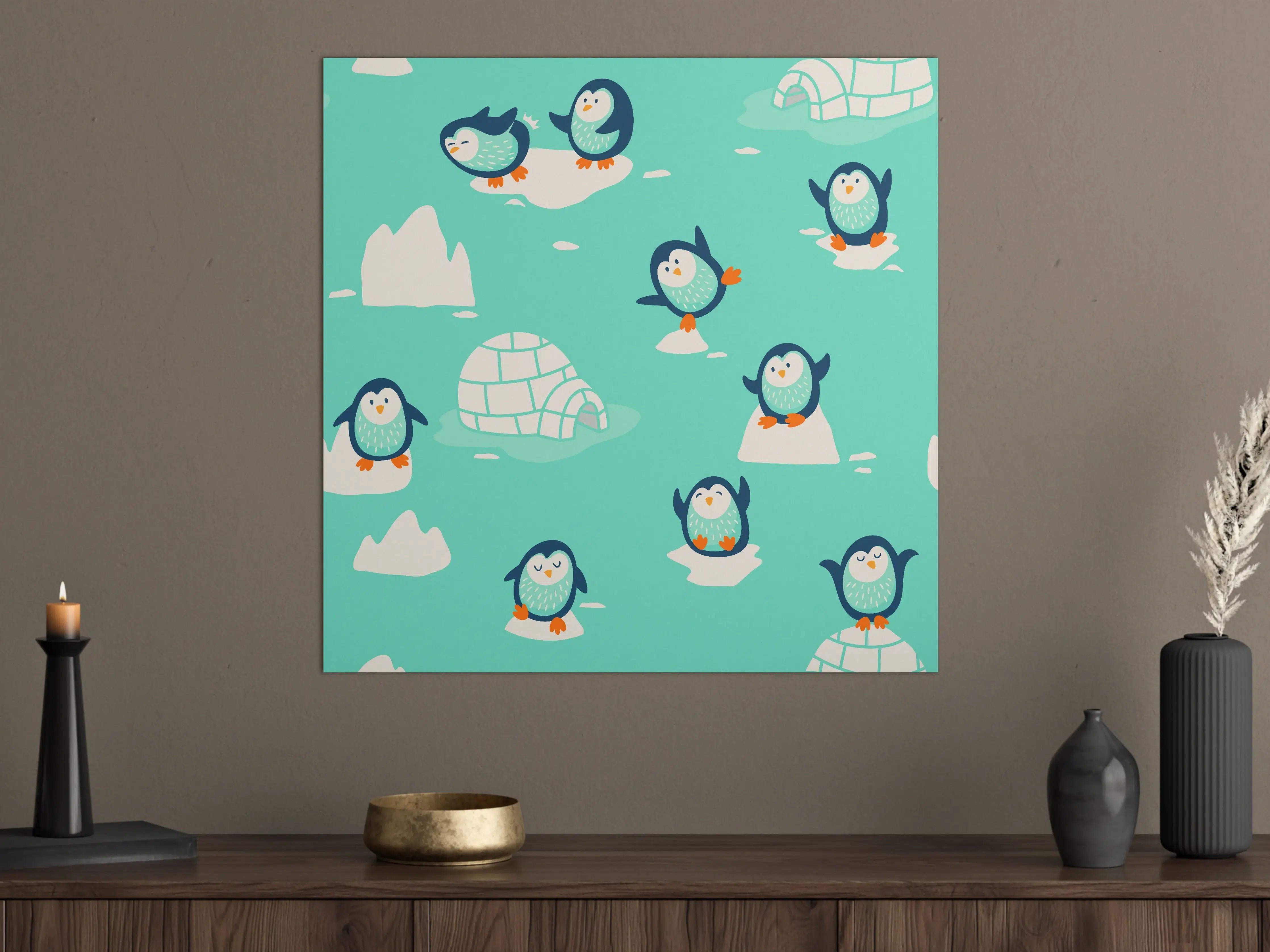 Große Wandbilder - Verspielte Pinguin-Musterung Türkis
