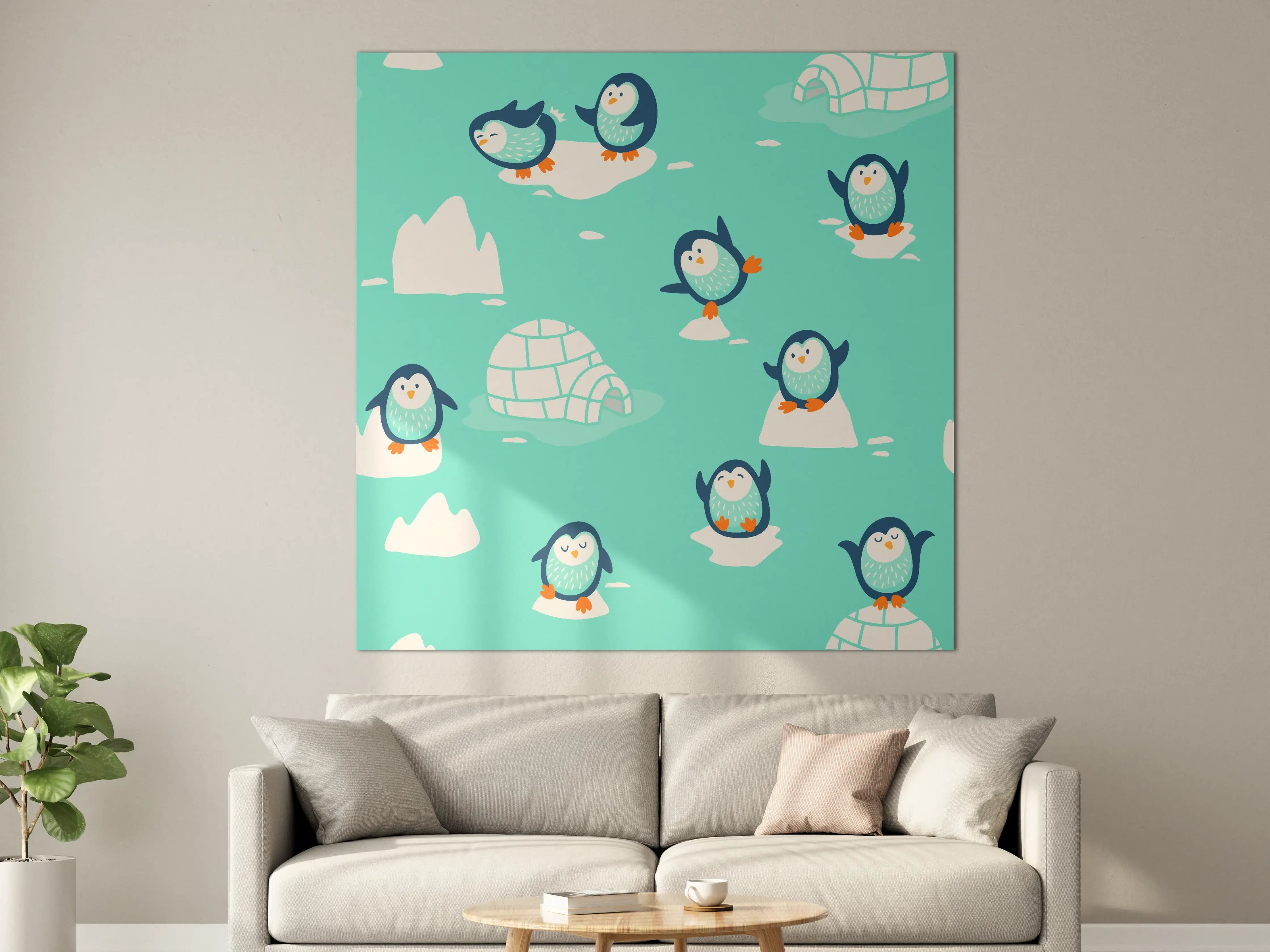 Große Wandbilder - Verspielte Pinguin-Musterung Türkis