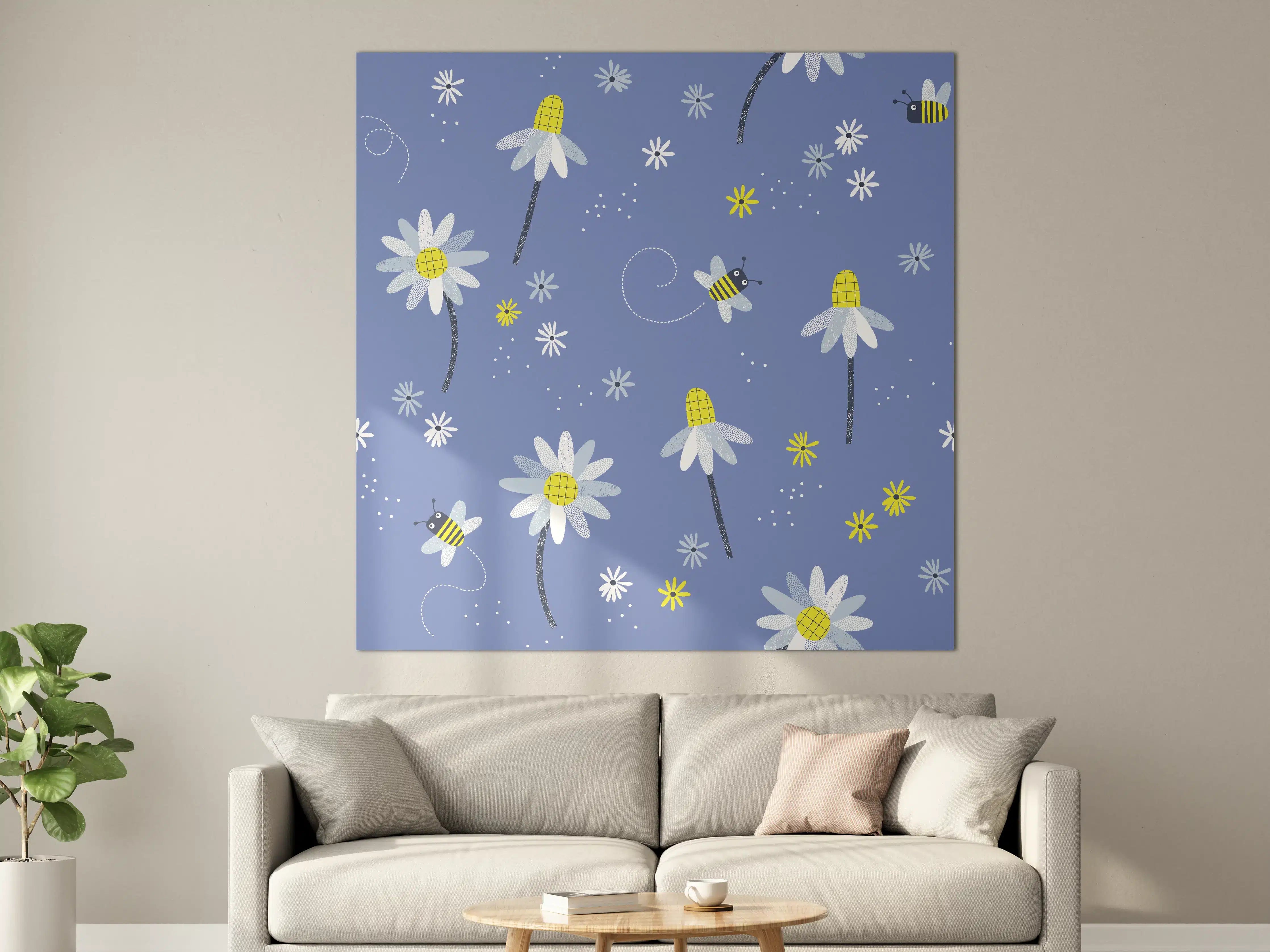 Große Wandbilder - Verspielter Blumen- und Bienen-Print