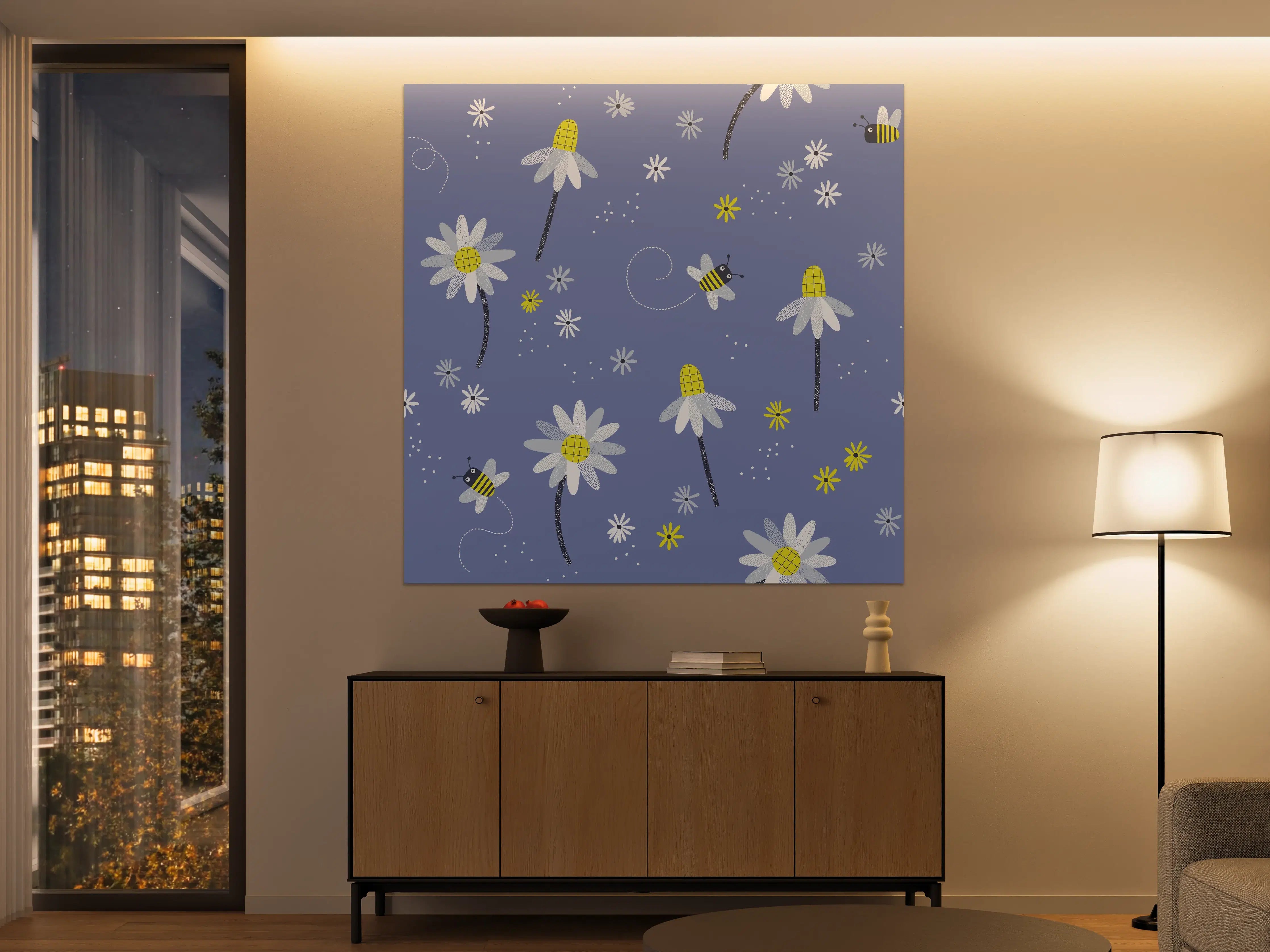 Große Wandbilder - Verspielter Blumen- und Bienen-Print