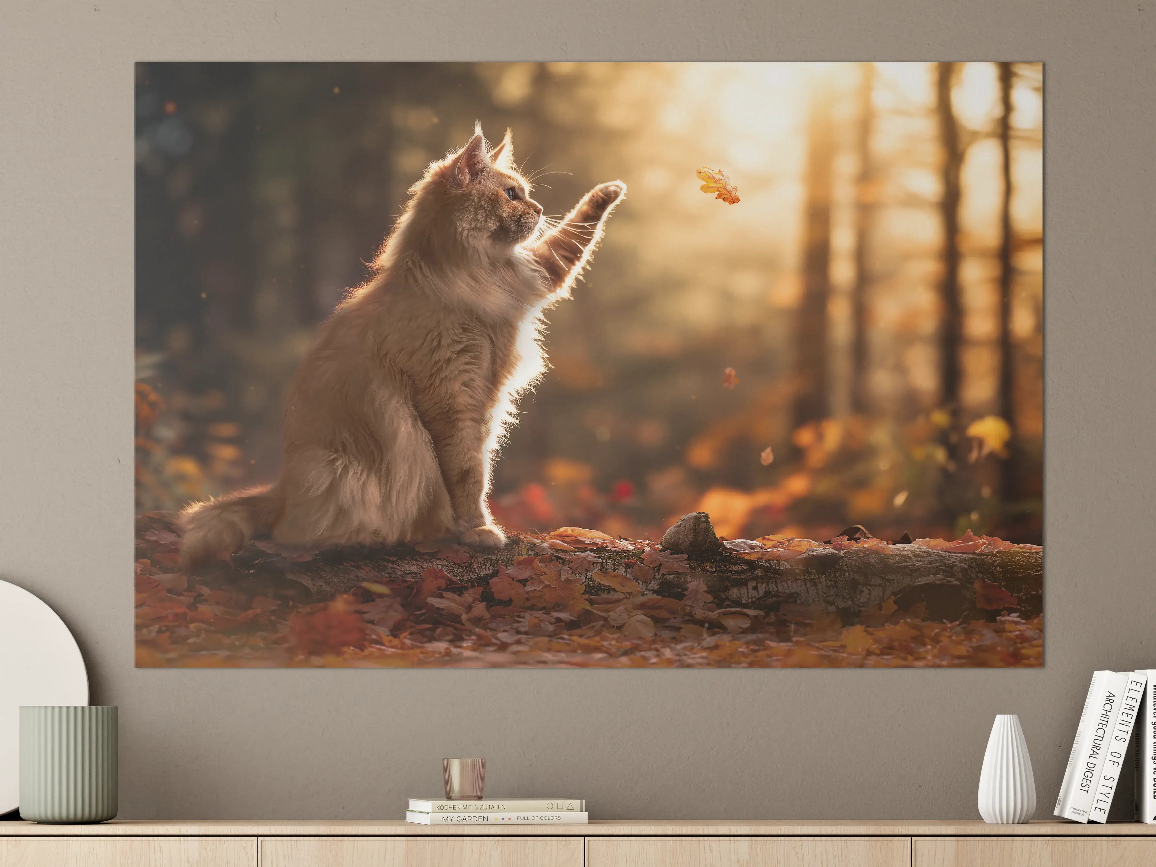 Große Wandbilder - Verspielter Kätzchen im Herbstwald