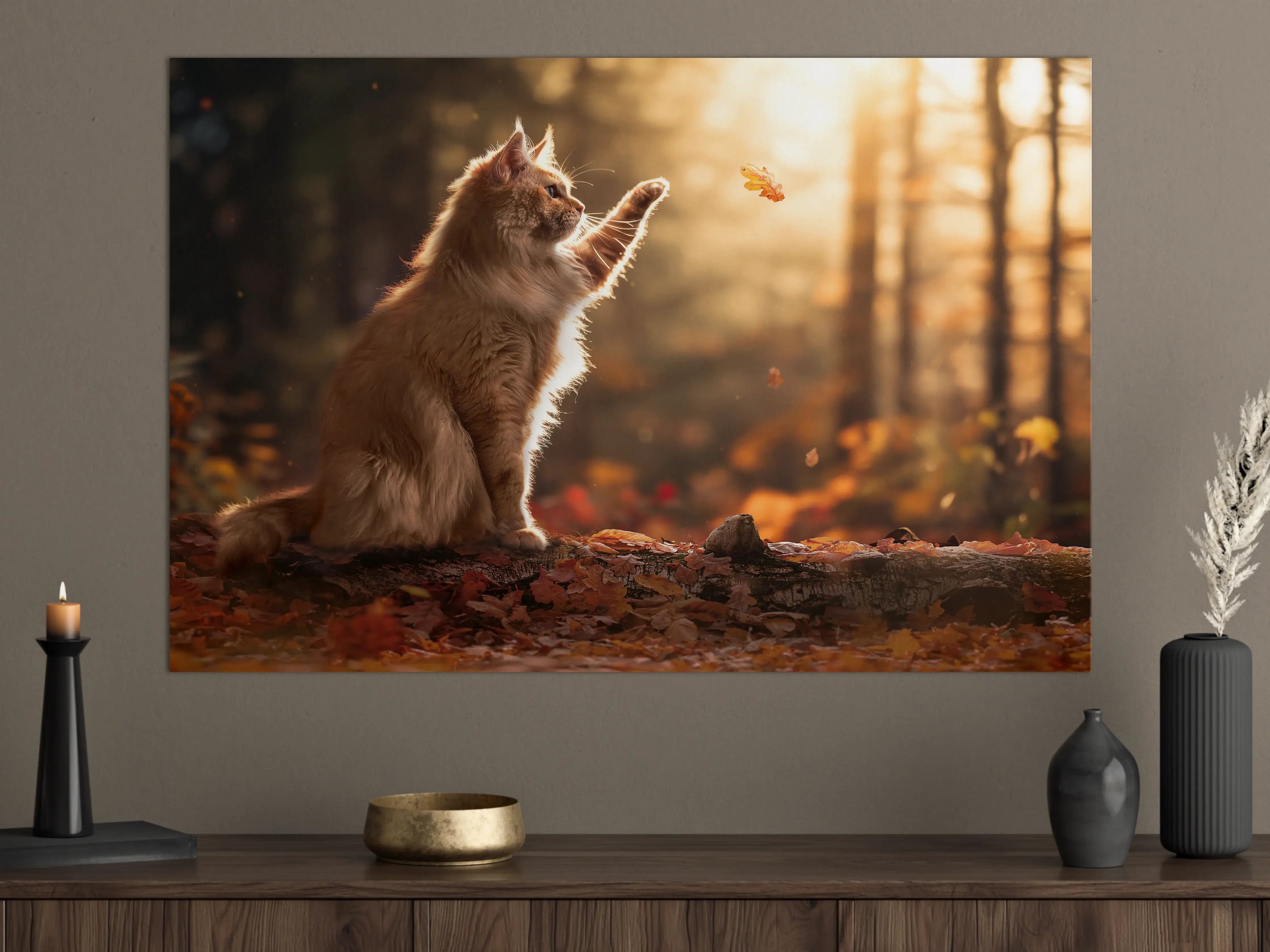 Große Wandbilder - Verspielter Kätzchen im Herbstwald