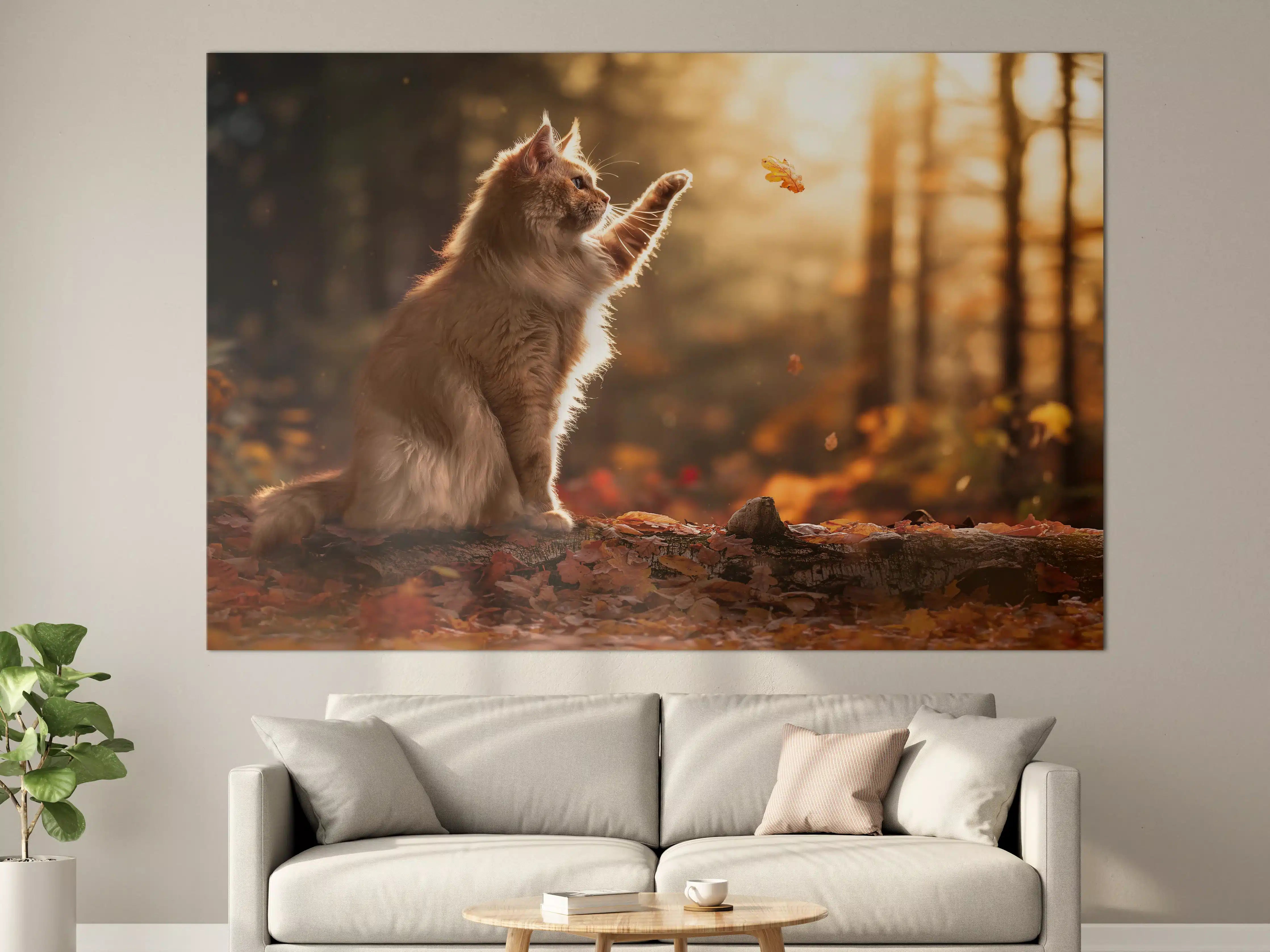 Große Wandbilder - Verspielter Kätzchen im Herbstwald