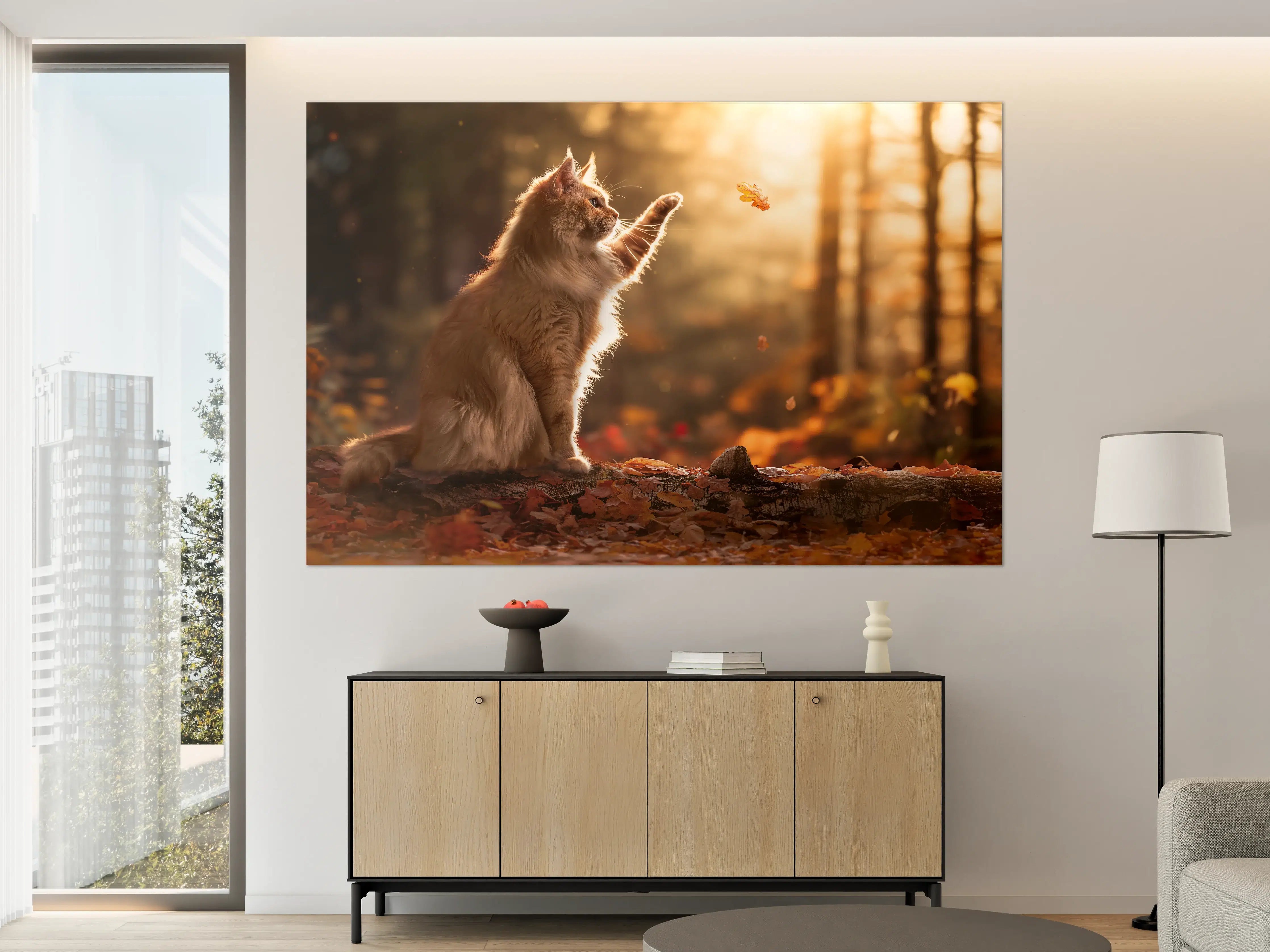 Große Wandbilder - Verspielter Kätzchen im Herbstwald