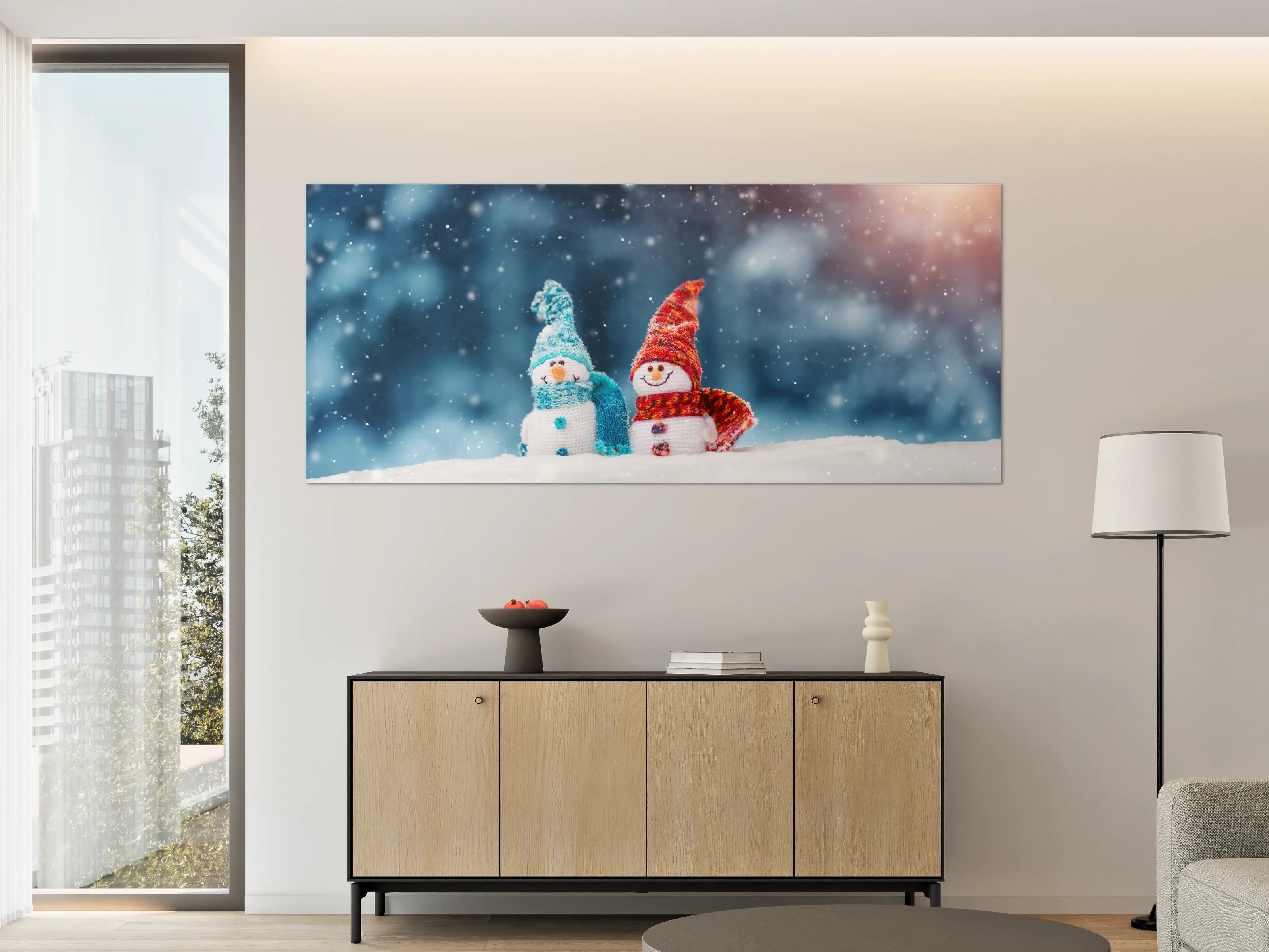Große Wandbilder - Verspielter Schneemann im Winter
