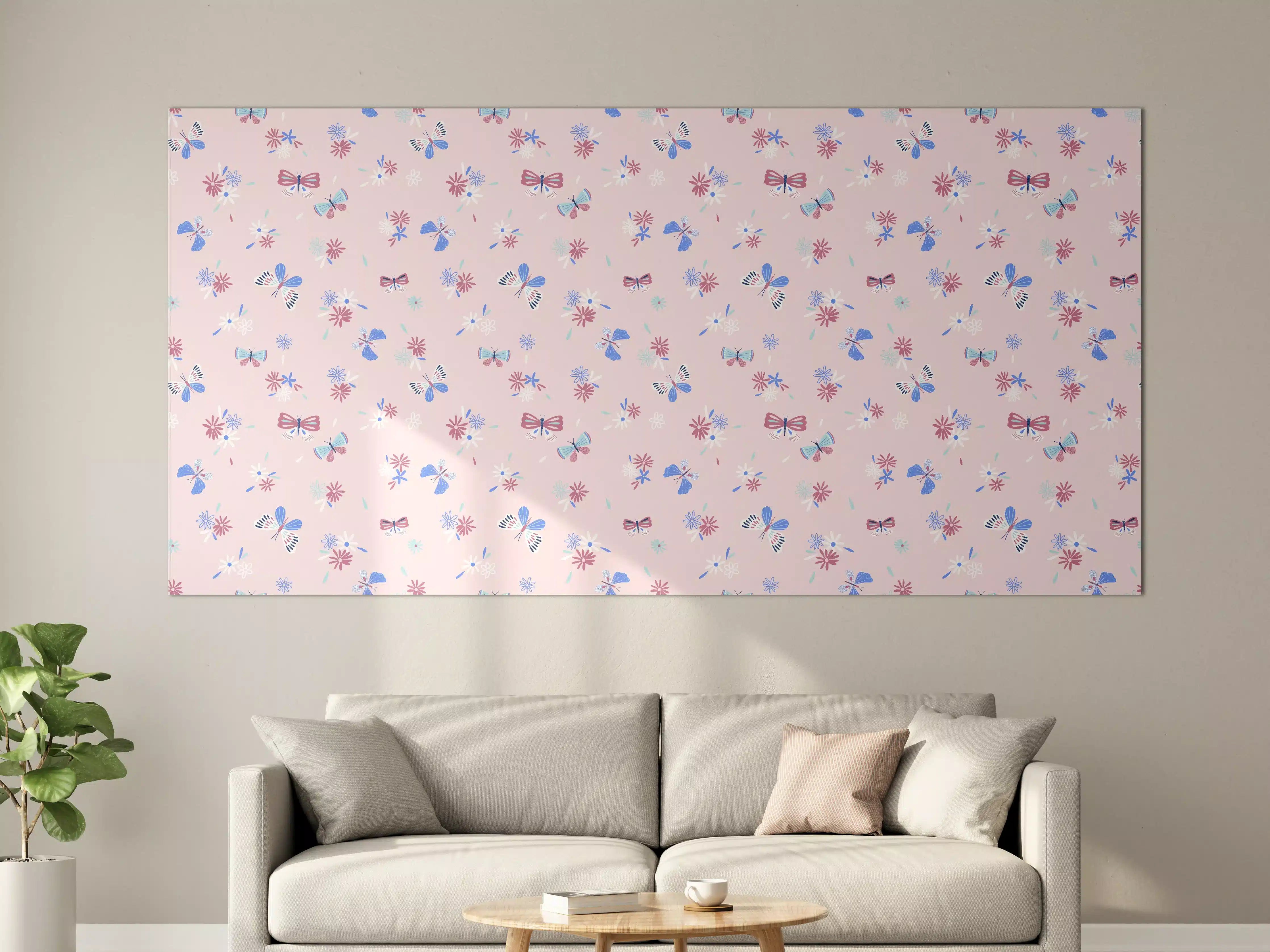 Große Wandbilder - Verspieltes Blumenmuster in Pastellrosa und Blau