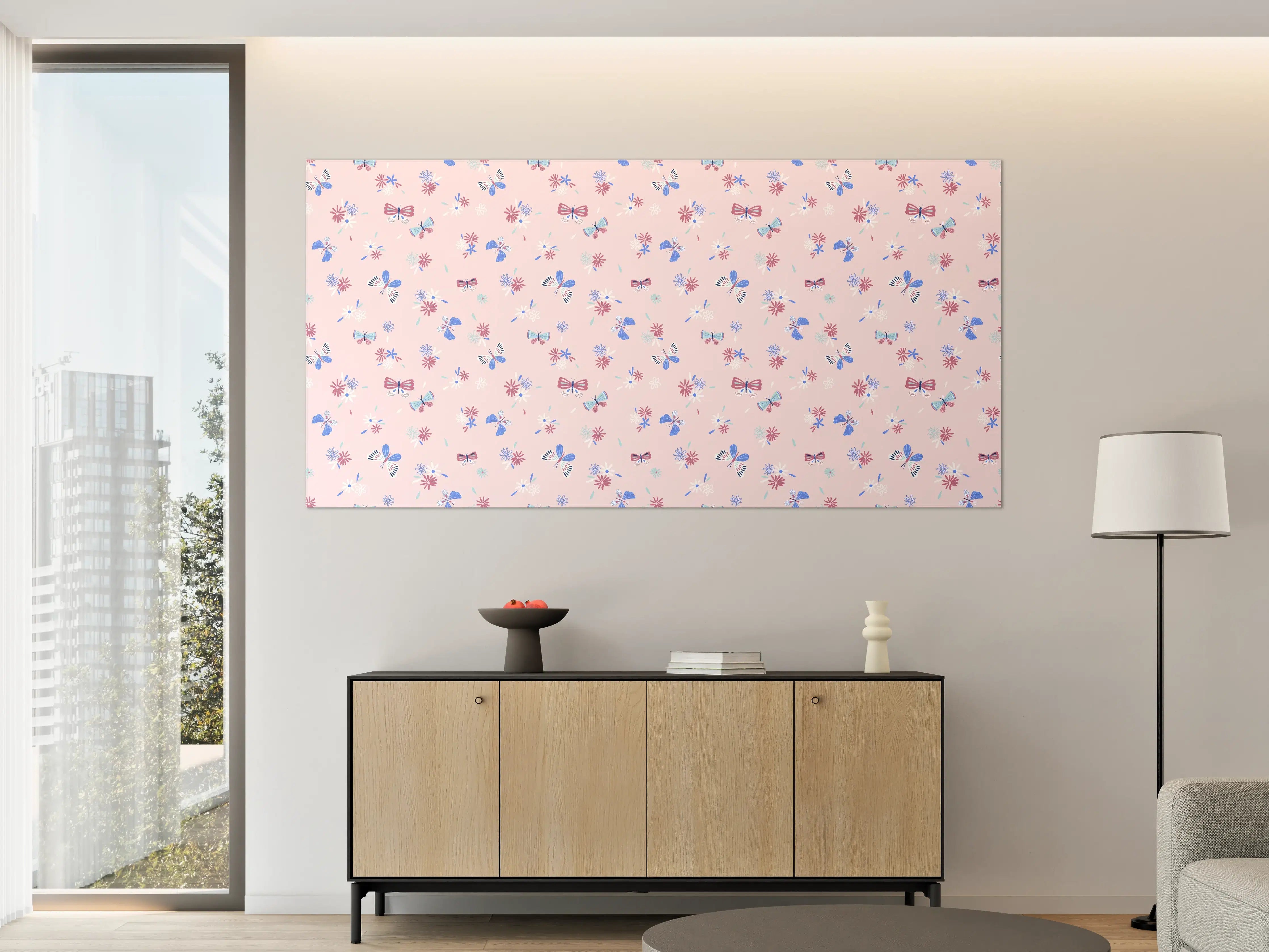 Große Wandbilder - Verspieltes Blumenmuster in Pastellrosa und Blau