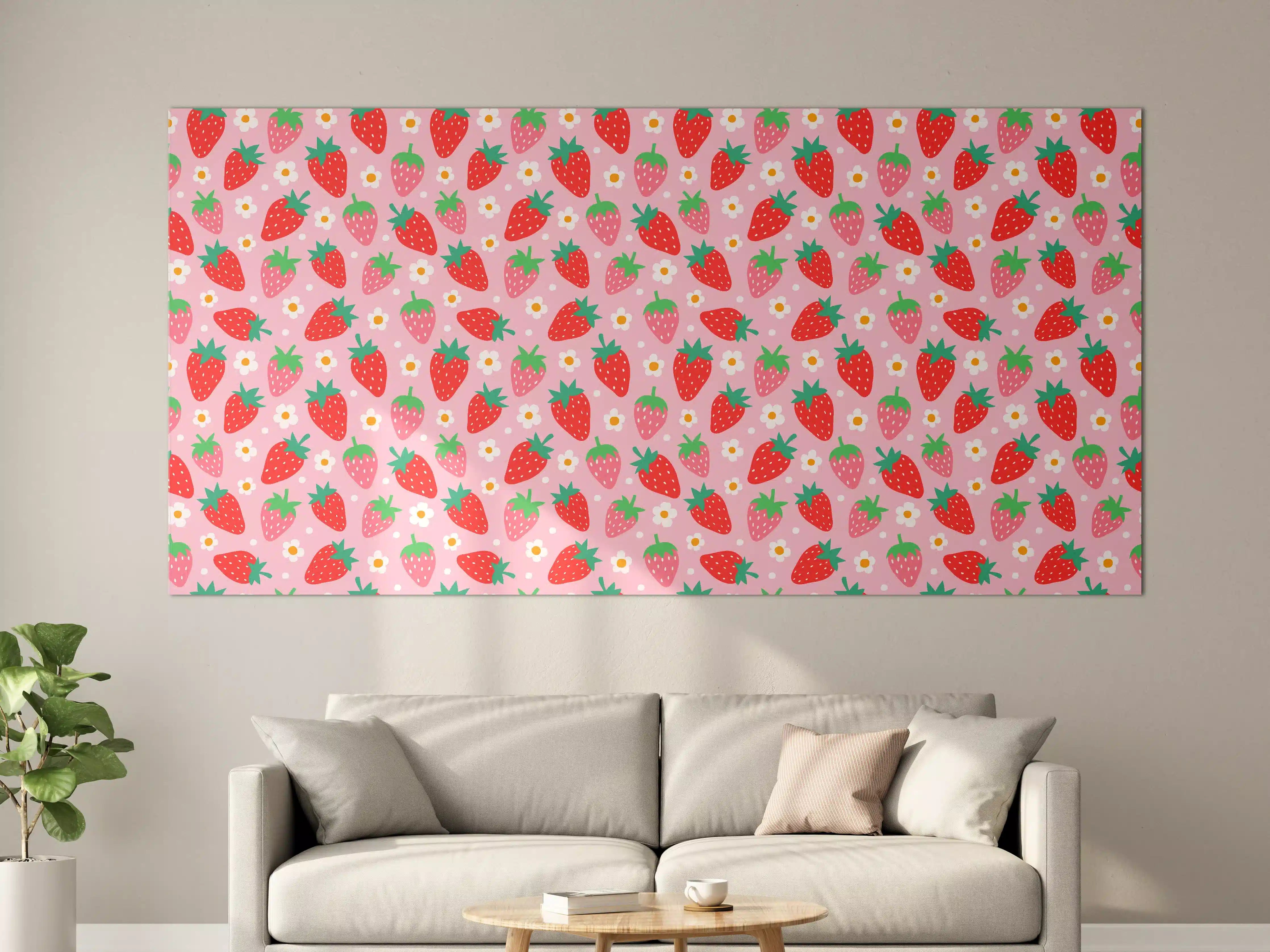 Große Wandbilder - Verspieltes Erdbeer-Design im Pastell Pink