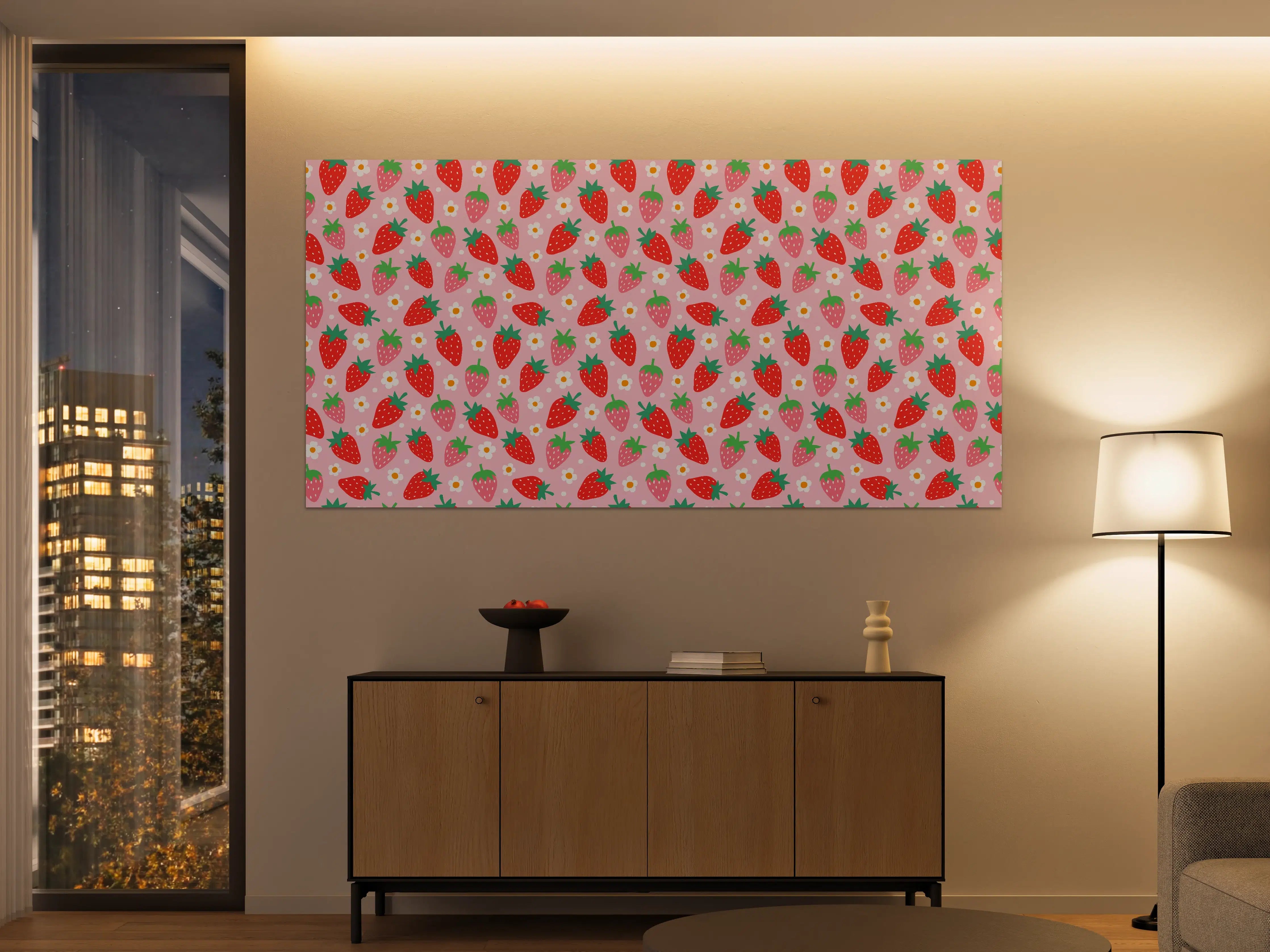 Große Wandbilder - Verspieltes Erdbeer-Design im Pastell Pink