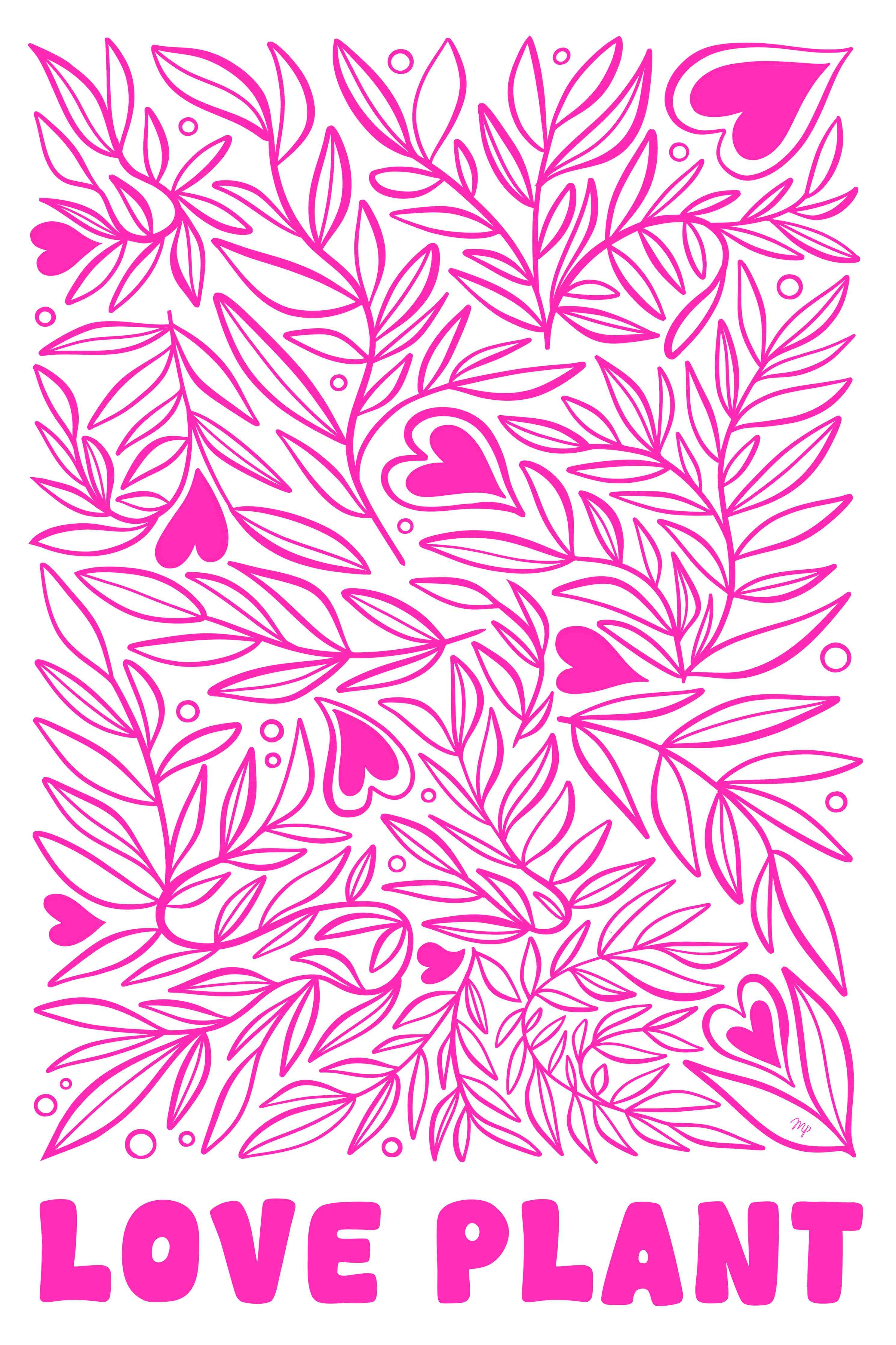 Große Wandbilder-Verspieltes Herz- und Blätterdesign in Pink