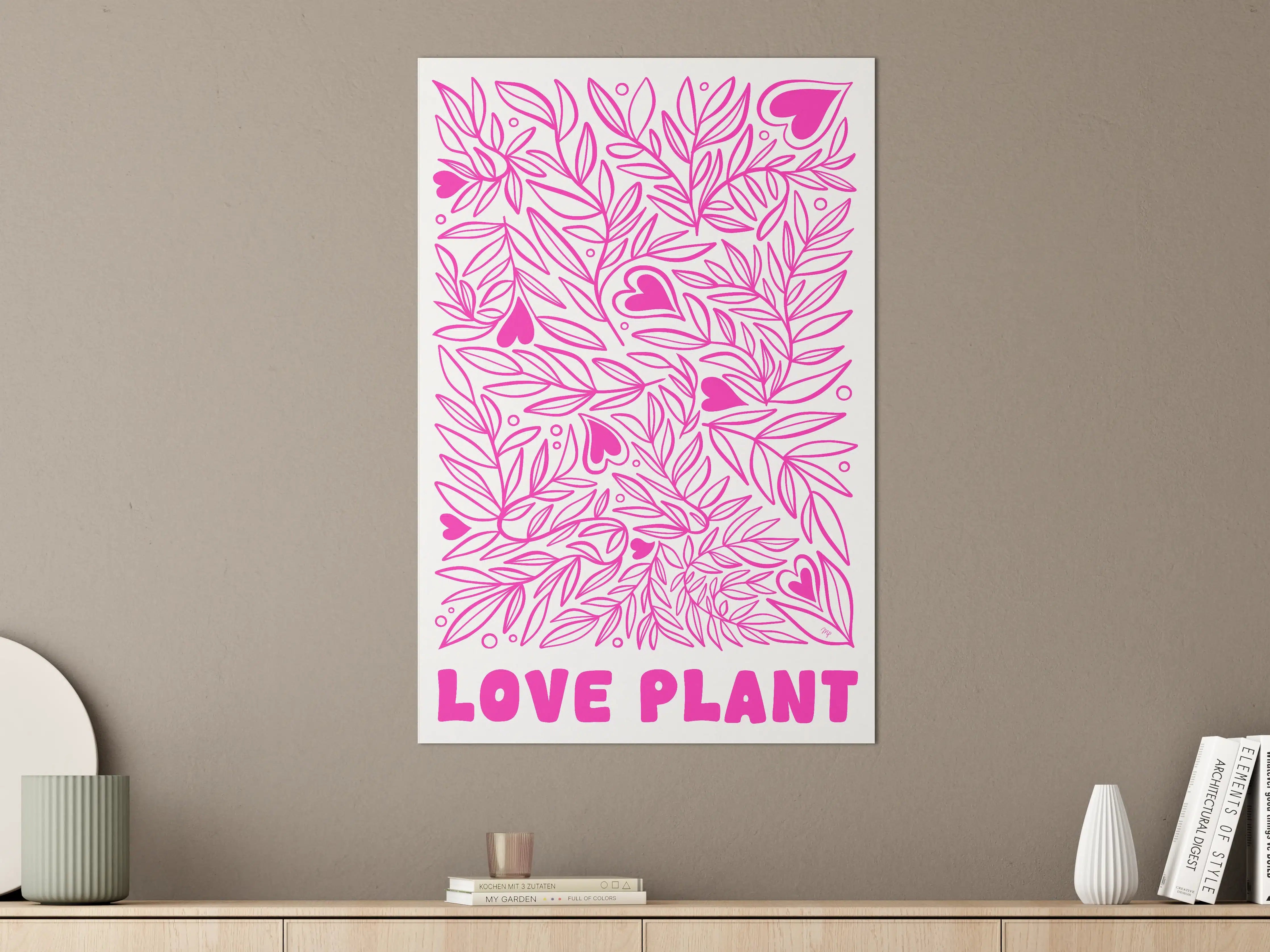 Große Wandbilder - Verspieltes Herz- und Blätterdesign in Pink