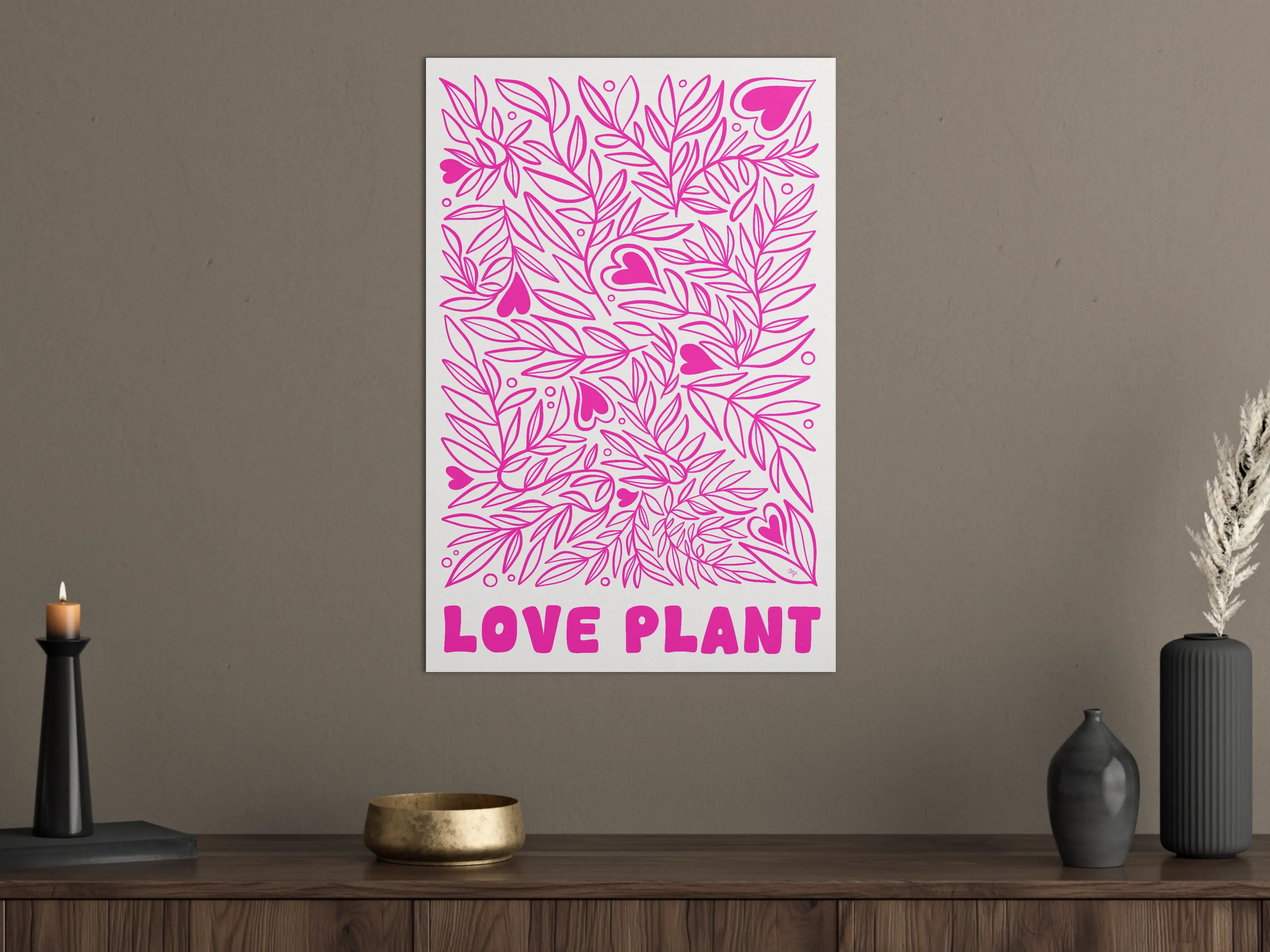 Große Wandbilder - Verspieltes Herz- und Blätterdesign in Pink