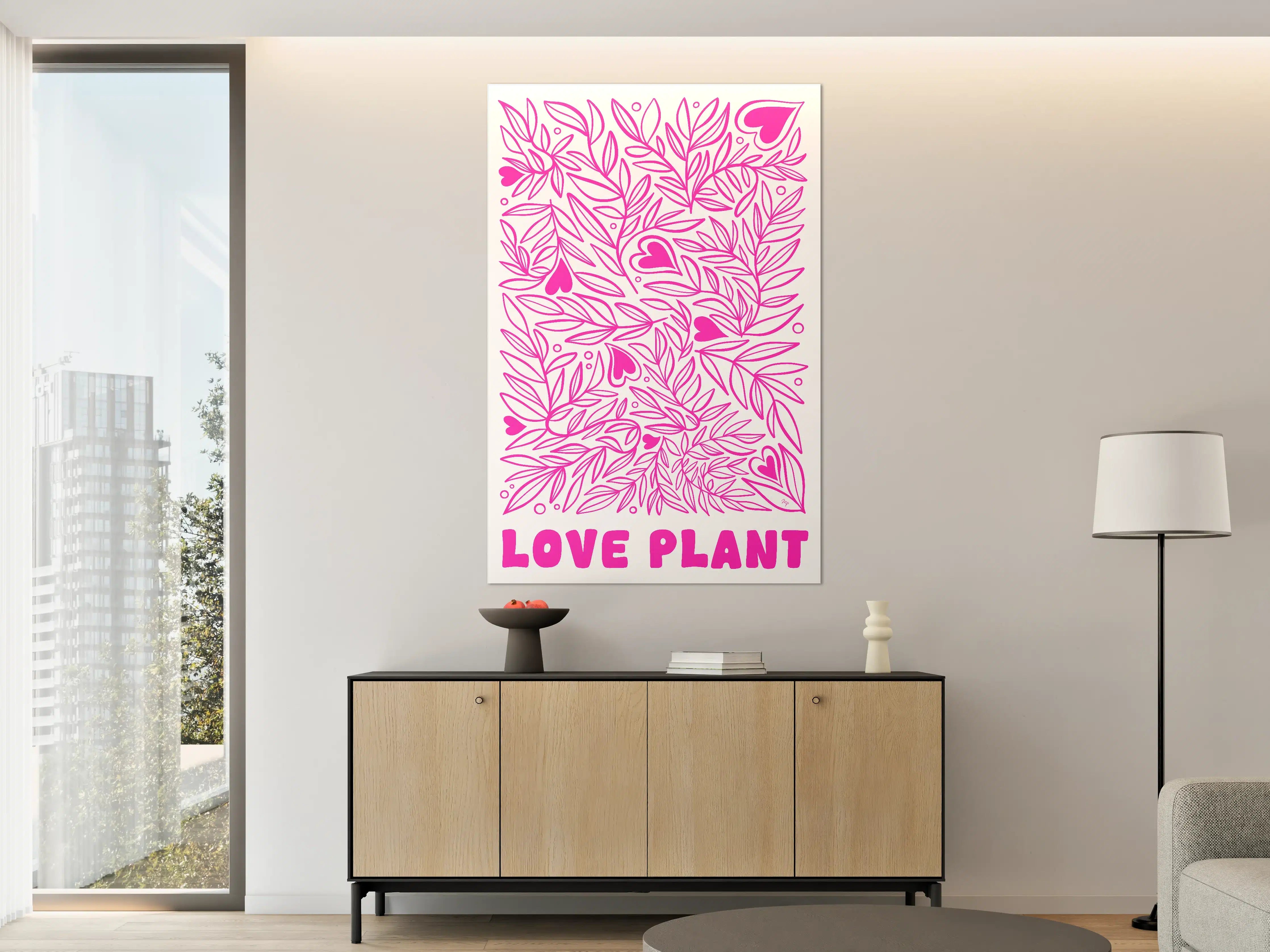 Große Wandbilder - Verspieltes Herz- und Blätterdesign in Pink