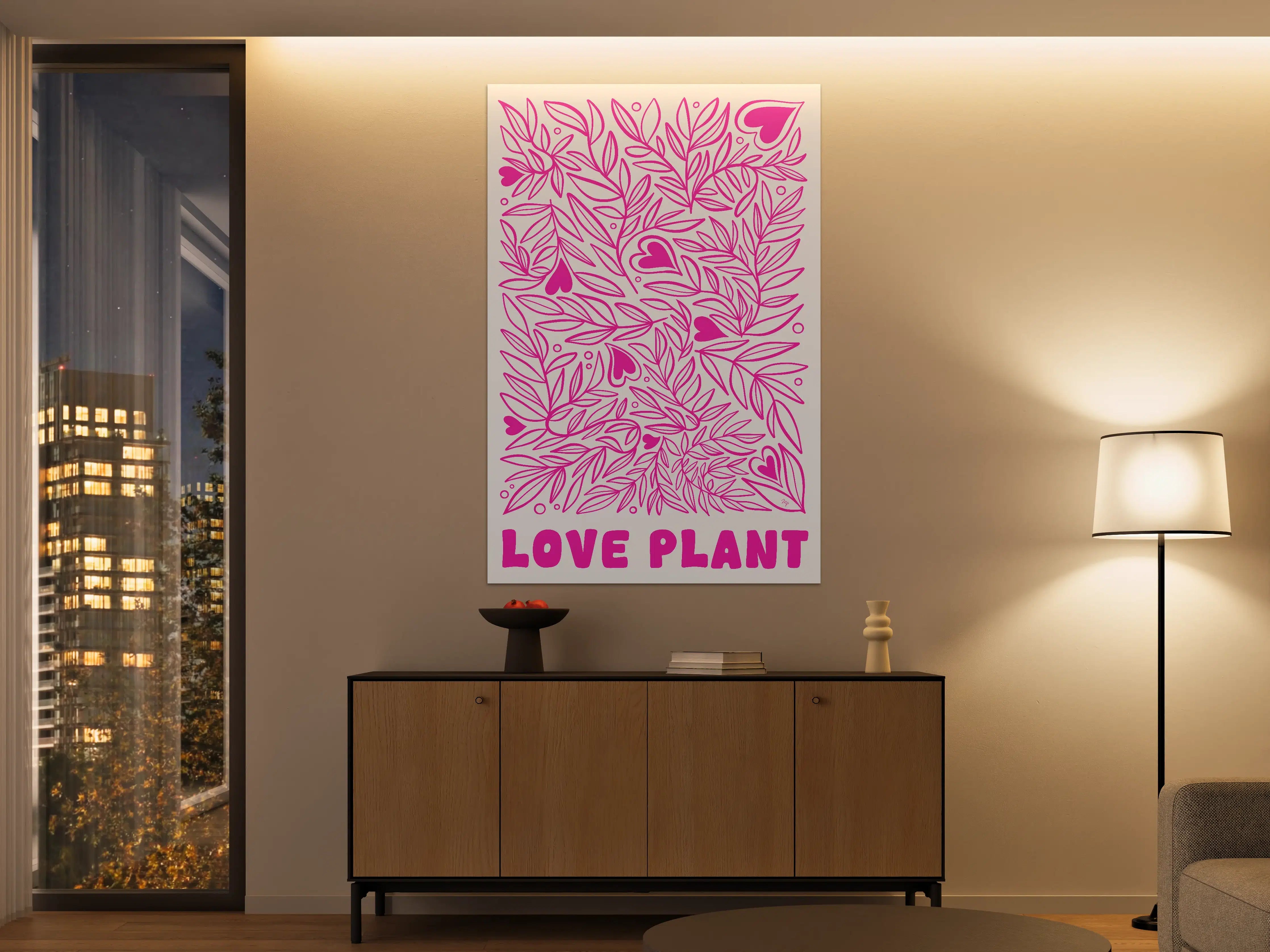 Große Wandbilder - Verspieltes Herz- und Blätterdesign in Pink