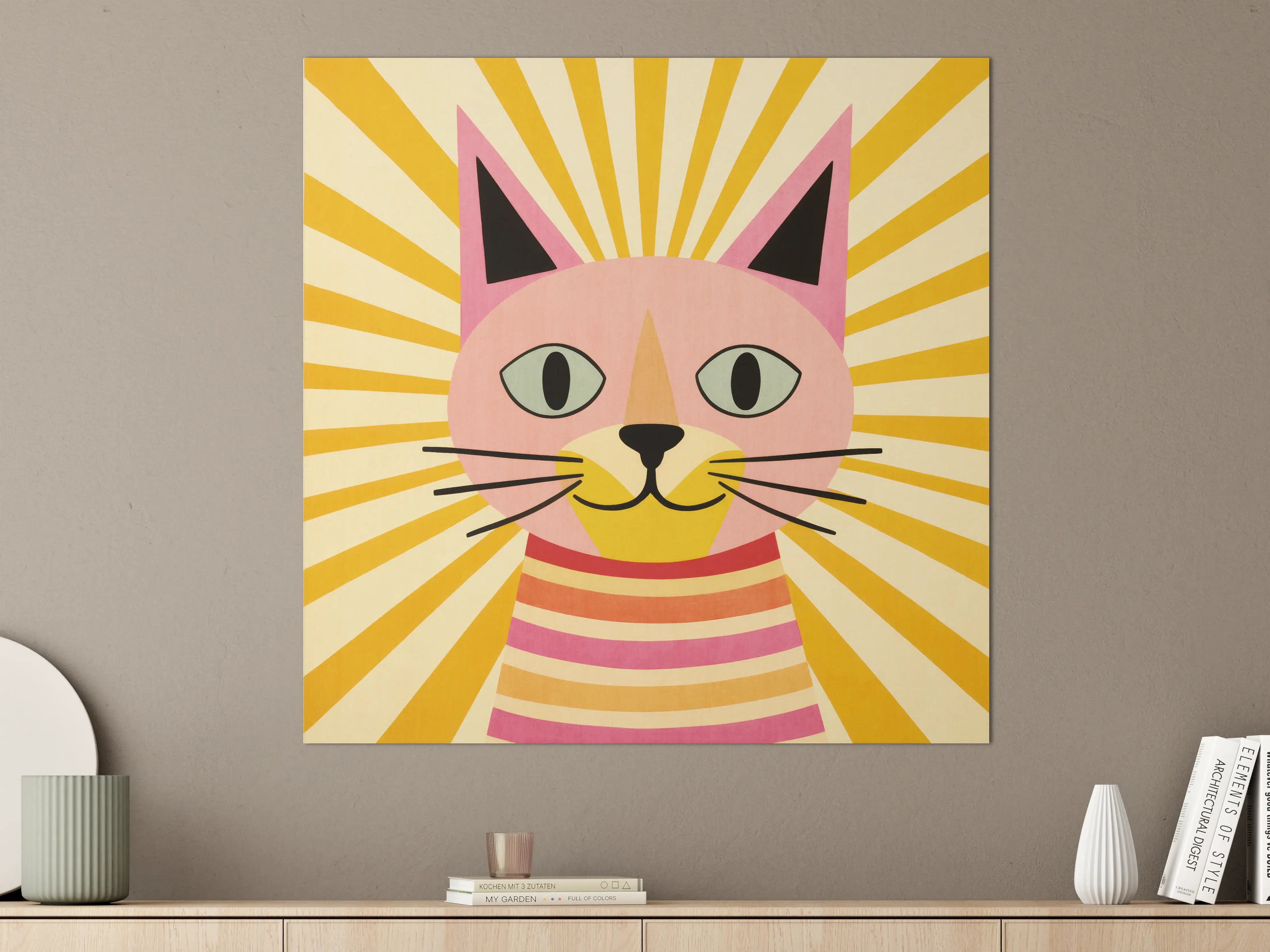 Große Wandbilder - Verspieltes Katzenporträt im Kinderzimmer-Stil