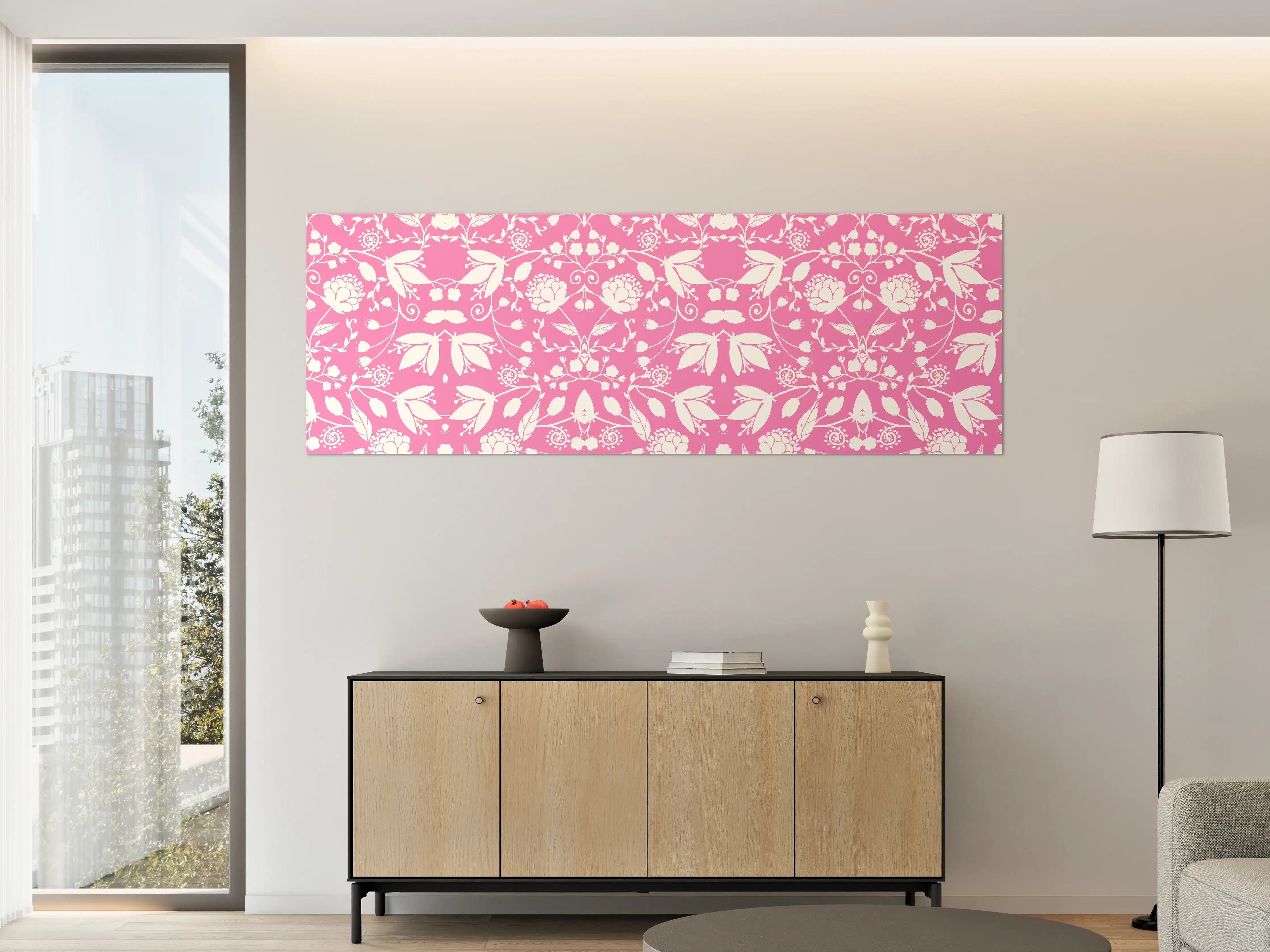 Große Wandbilder - Verspieltes Pflanzenmuster in Rosa und Weiß