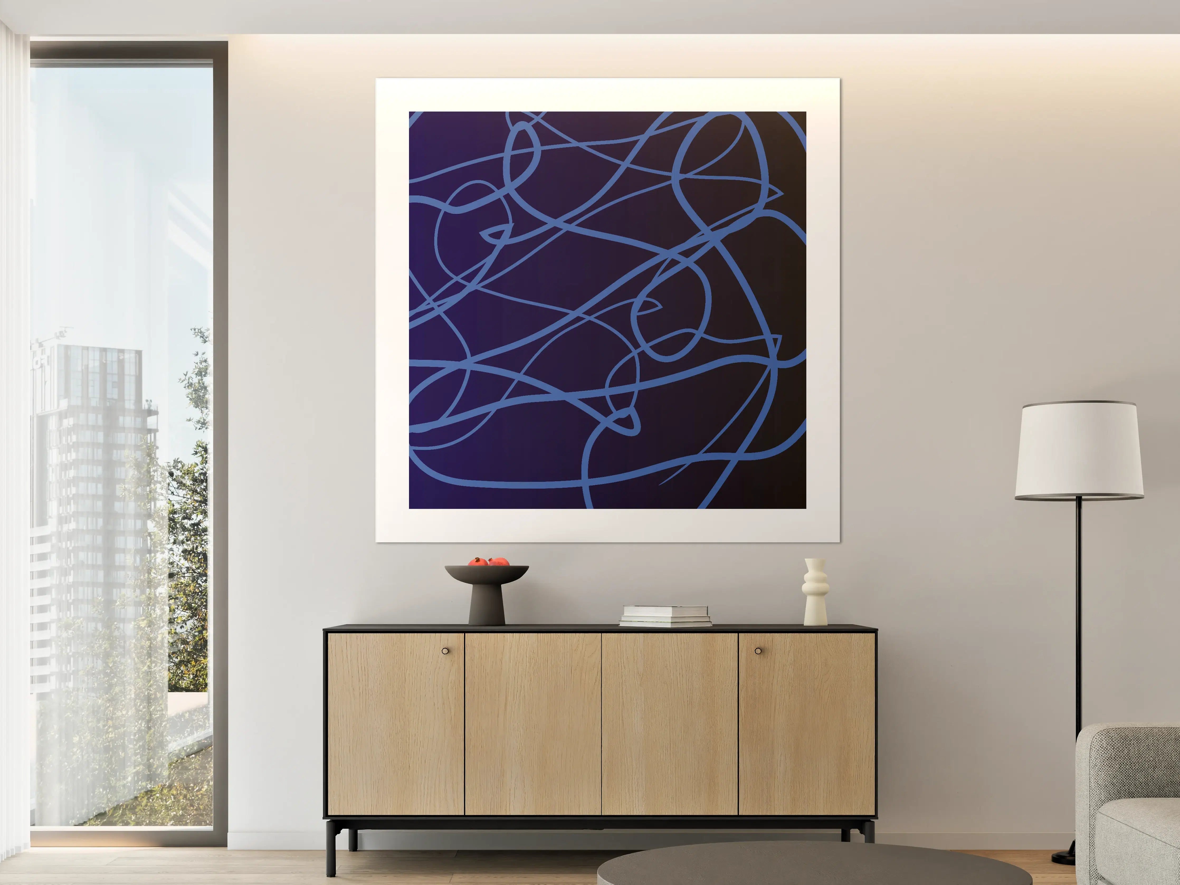 Große Wandbilder - Verwaschene Grautöne in Linienkunst