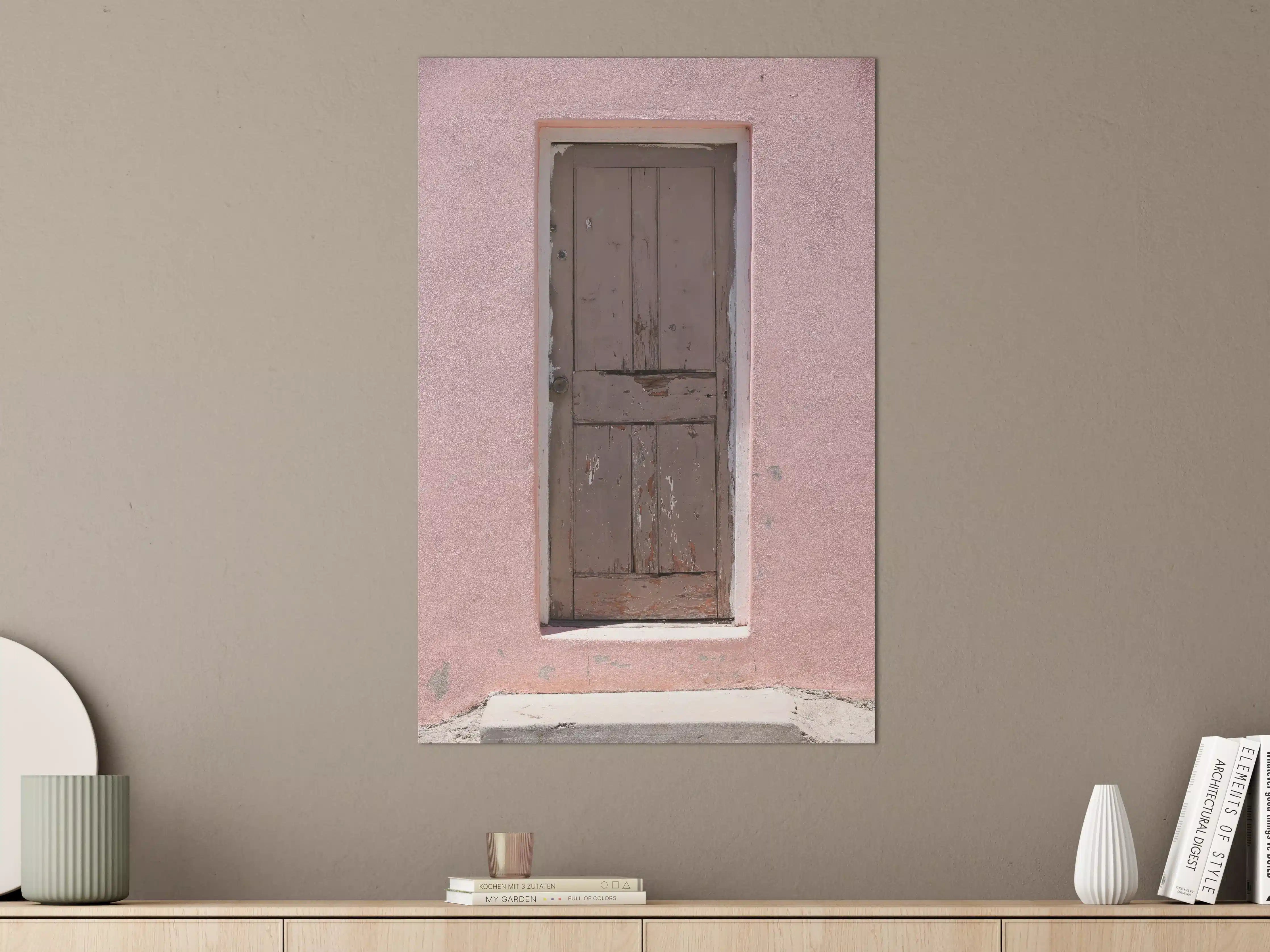 Große Wandbilder - Verwitterte Holztür Rosa Wand