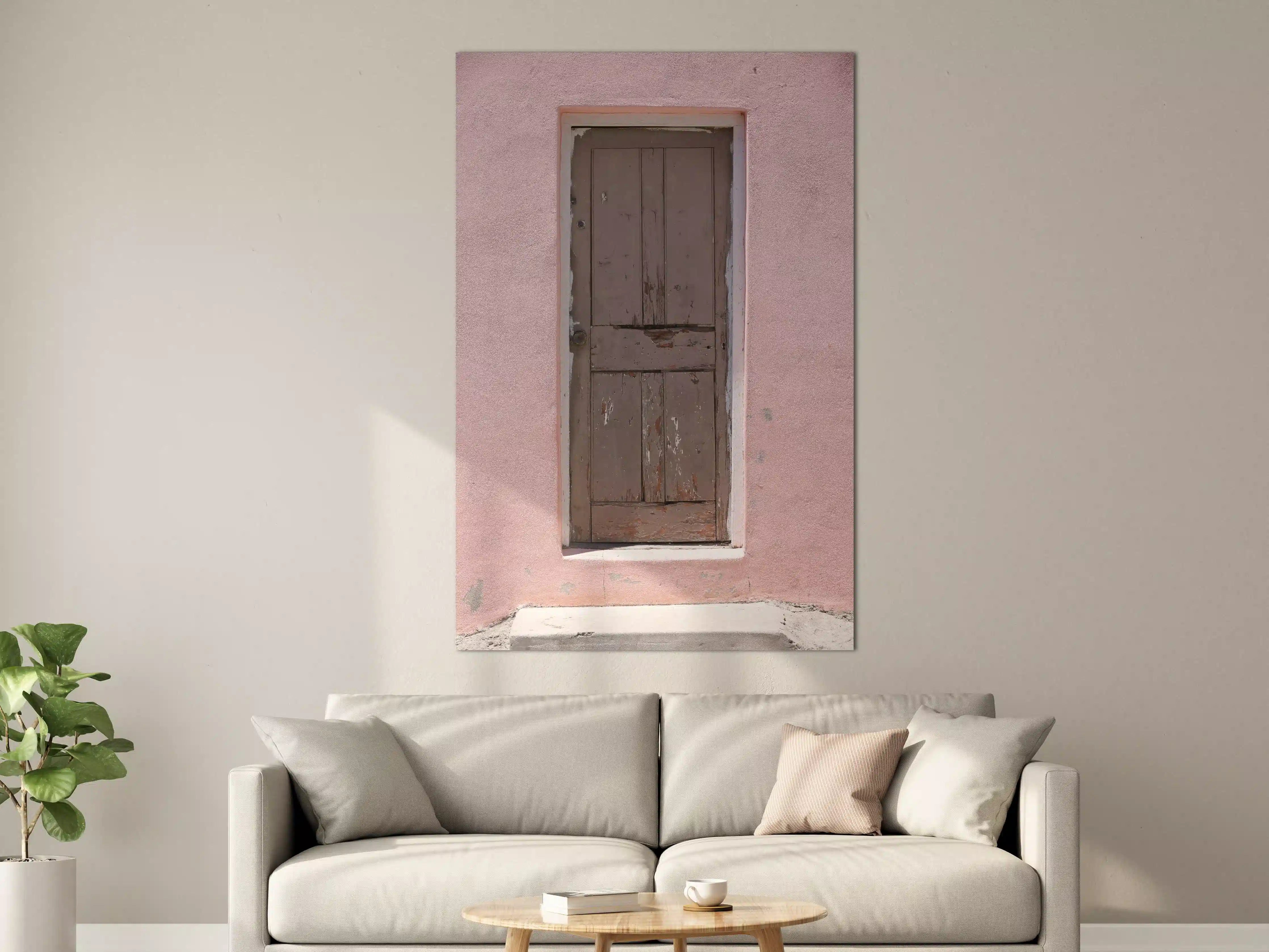 Große Wandbilder - Verwitterte Holztür Rosa Wand