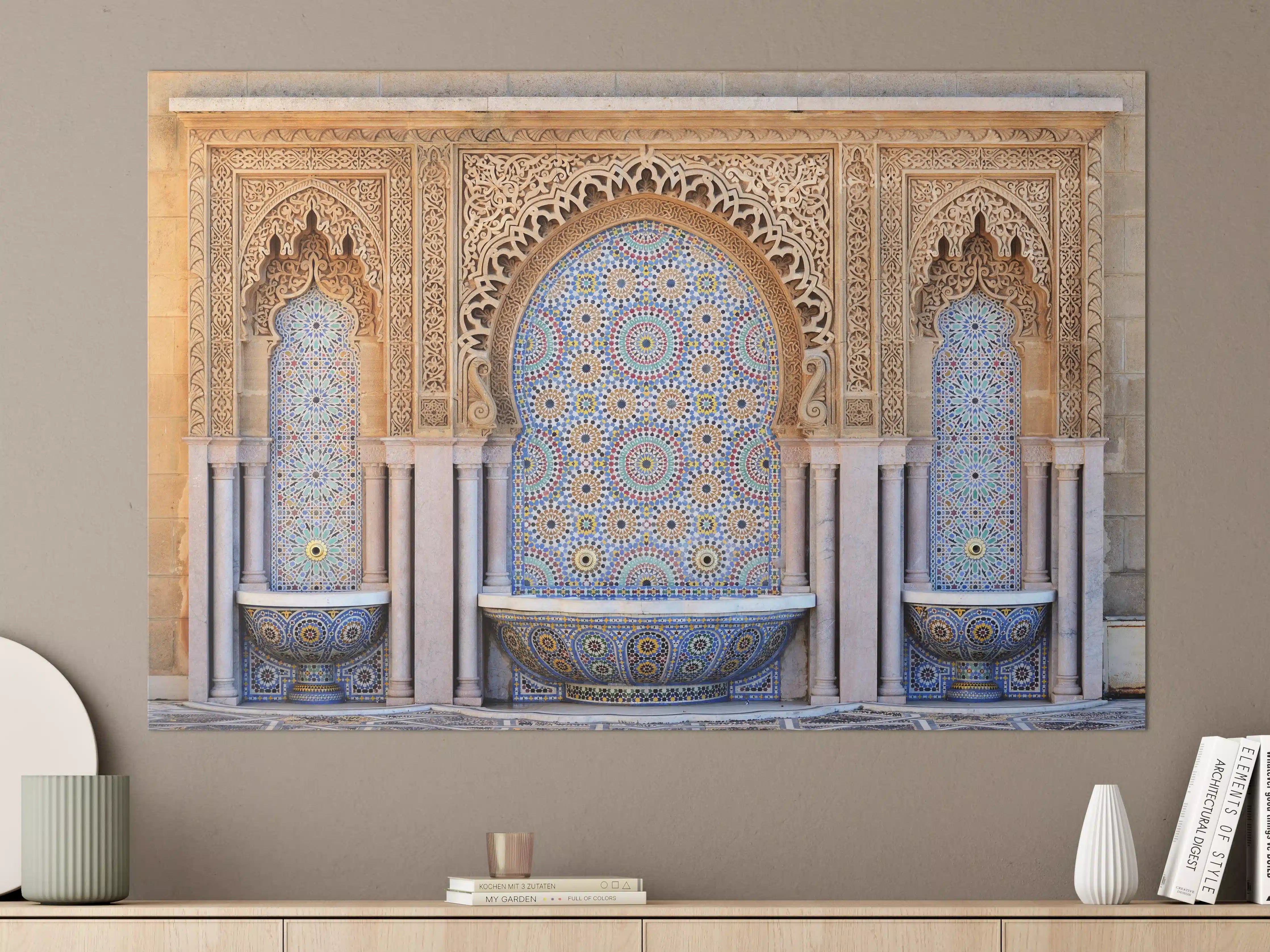 Große Wandbilder - Verzierter Brunnen mit Mosaikfliesen in Rabat