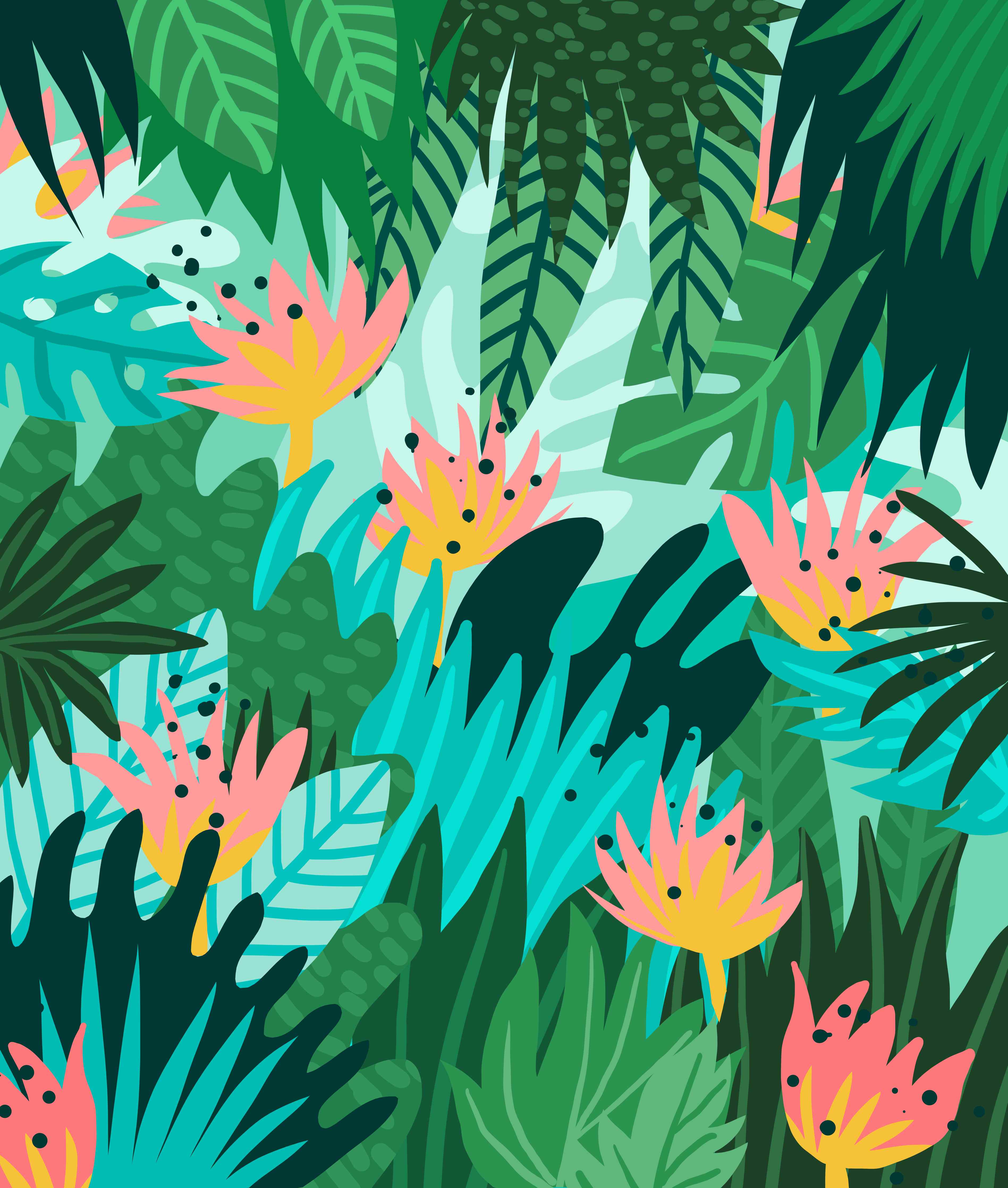 Große Wandbilder-Vibrantes Dschungel-Motiv mit tropischen Blumen