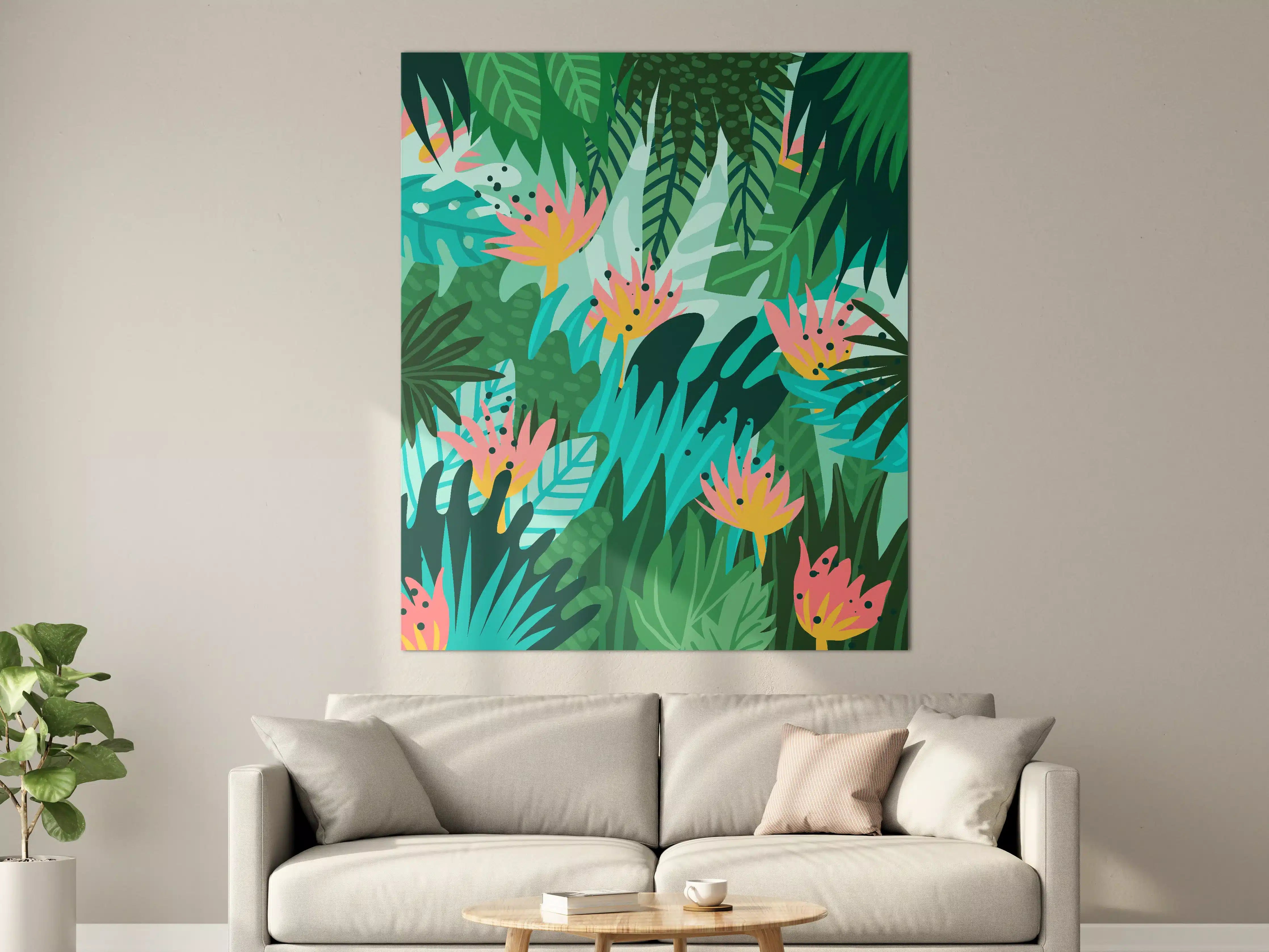 Große Wandbilder - Vibrantes Dschungel-Motiv mit tropischen Blumen