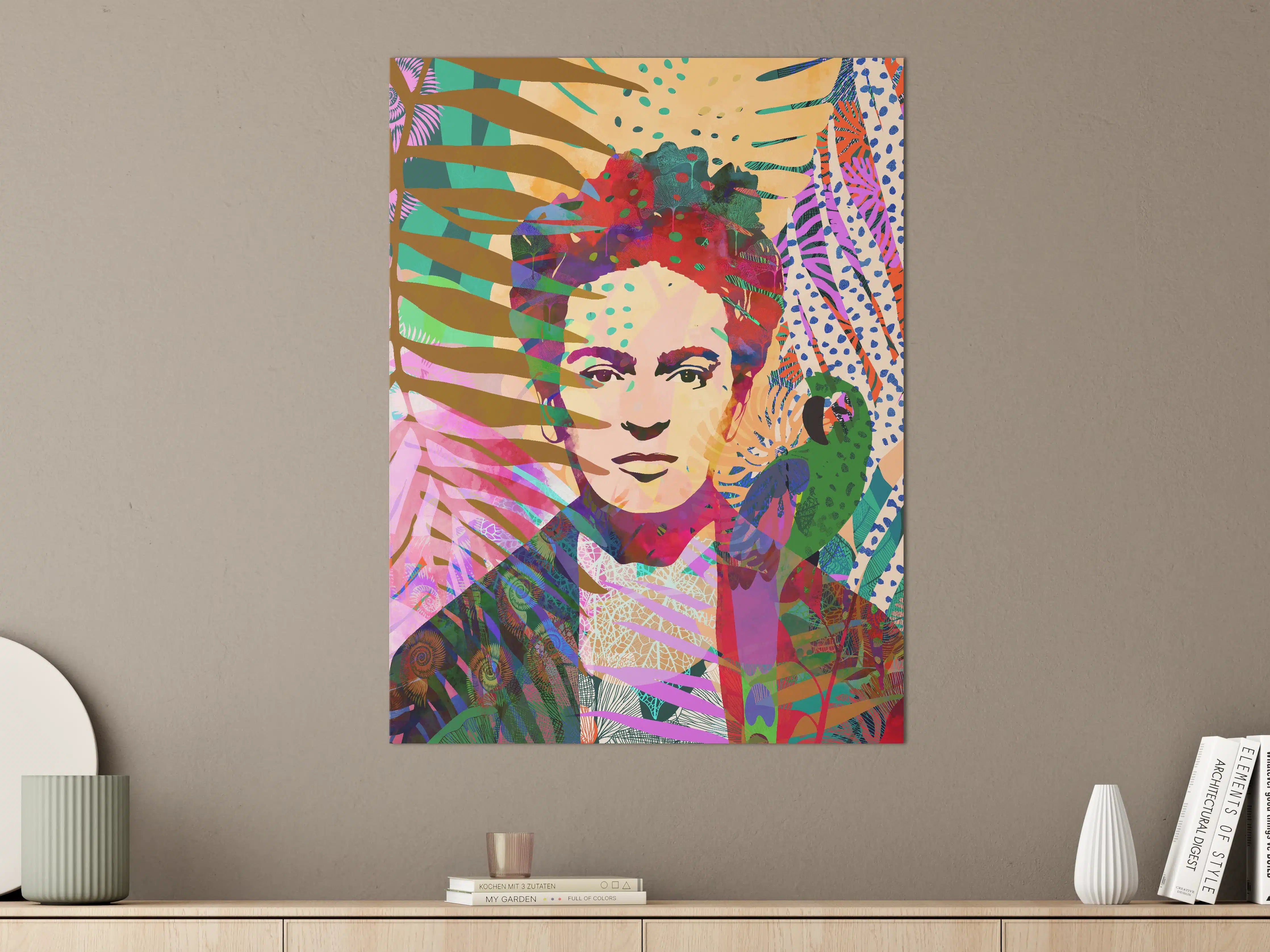 Große Wandbilder - Vibrantes Kunstporträt mit tropischem Flair