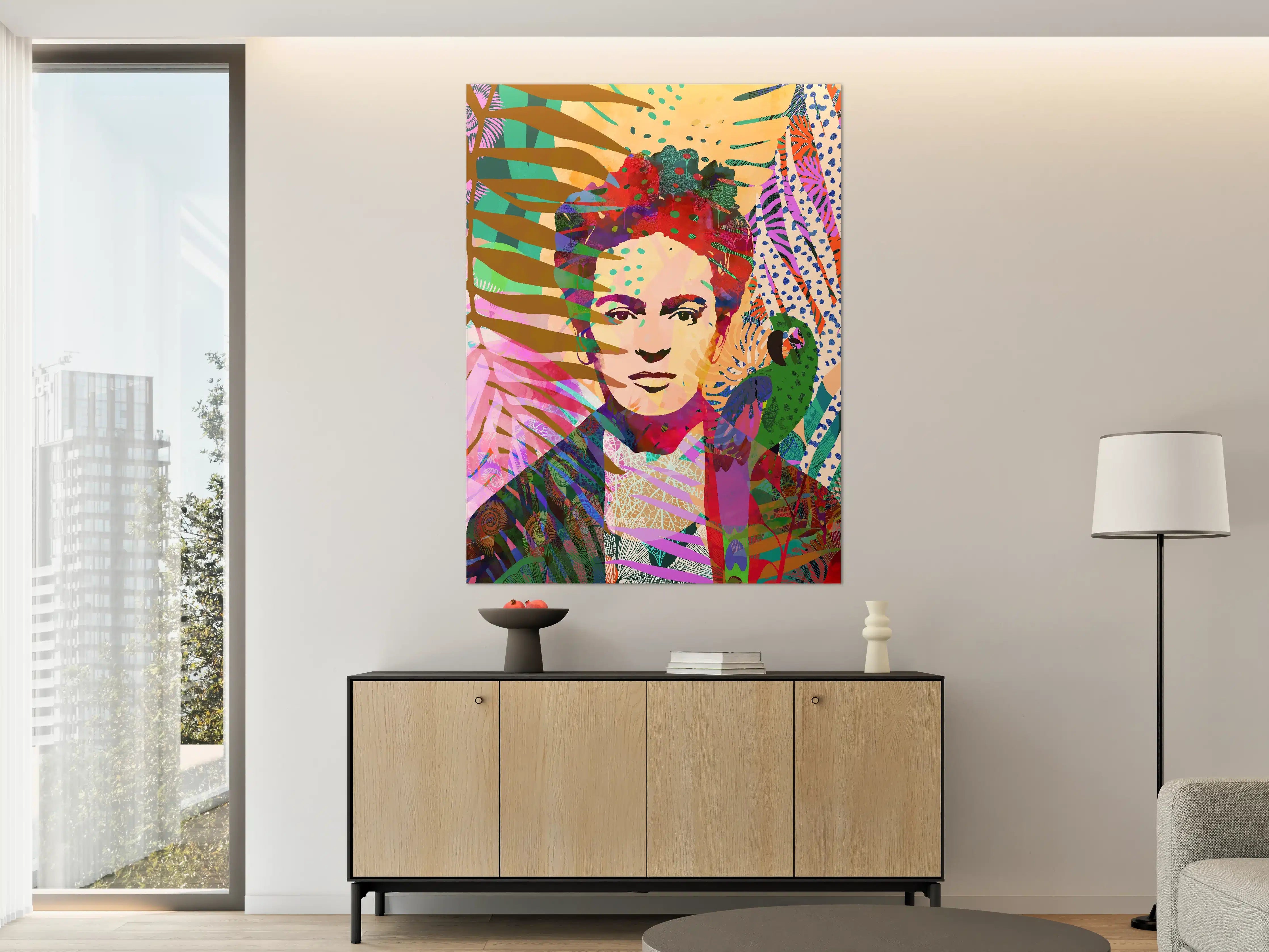 Große Wandbilder - Vibrantes Kunstporträt mit tropischem Flair