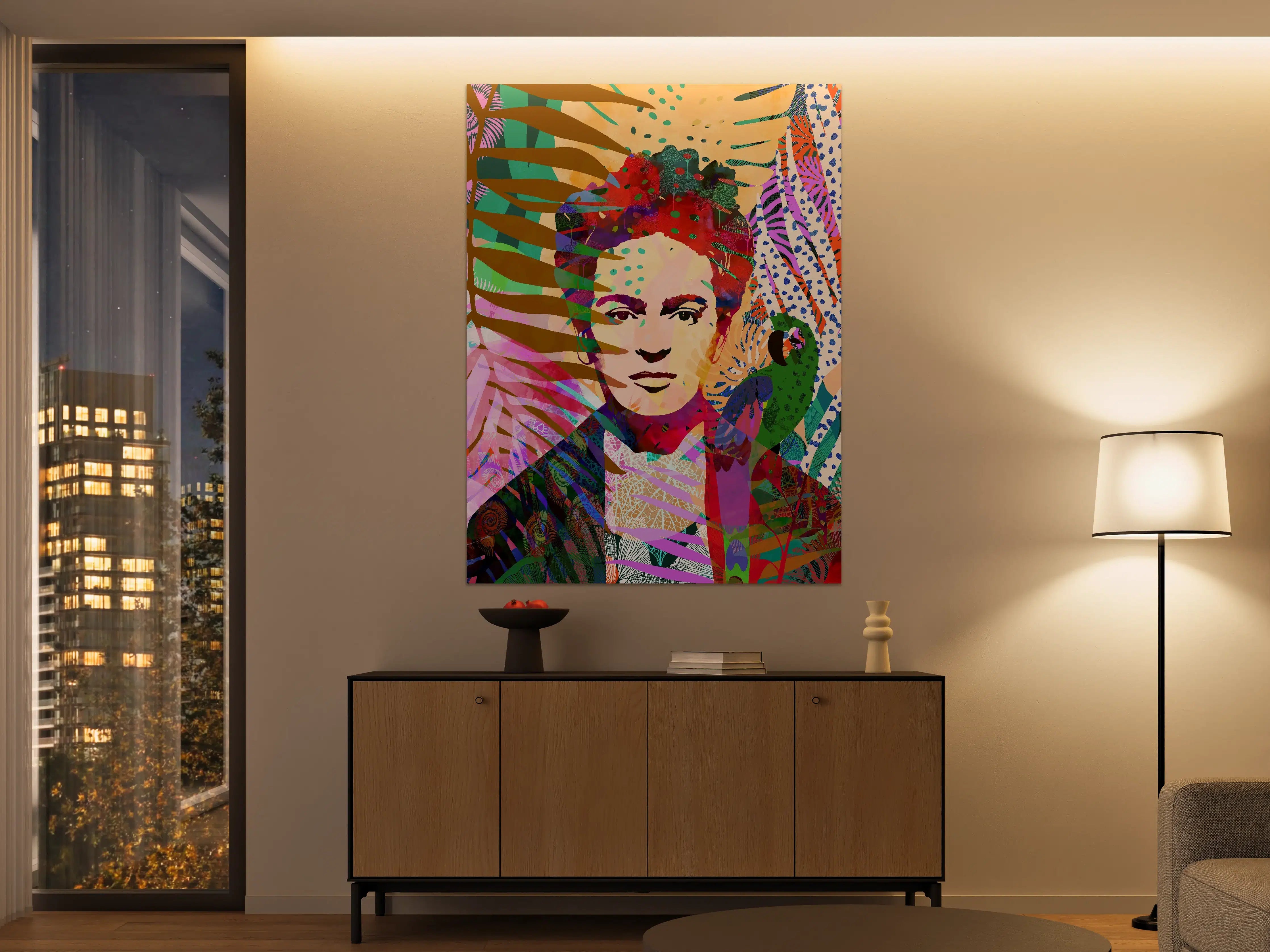 Große Wandbilder - Vibrantes Kunstporträt mit tropischem Flair