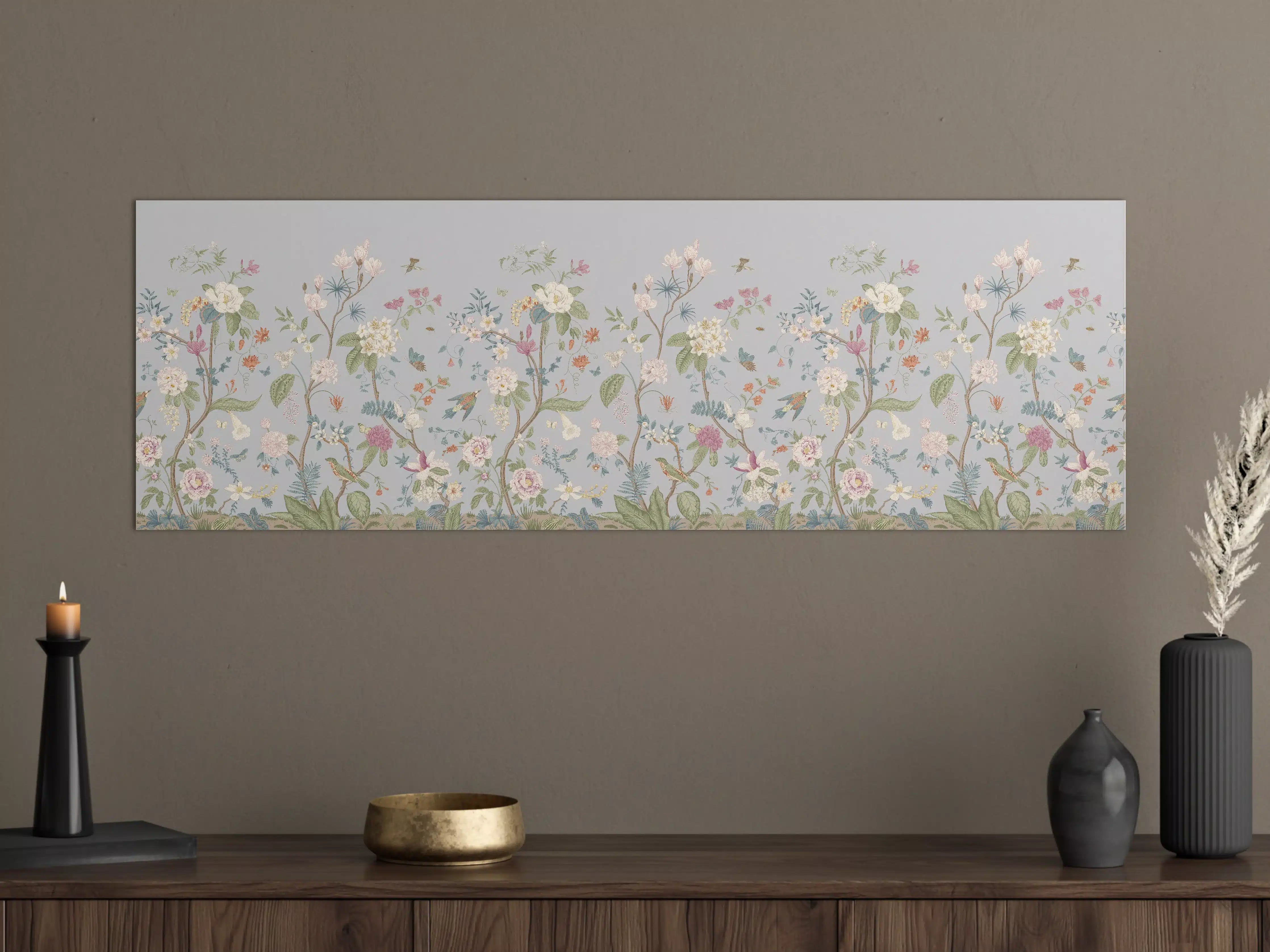 Große Wandbilder - Vintage Bloom Blumenbordüre Grau-Rosa