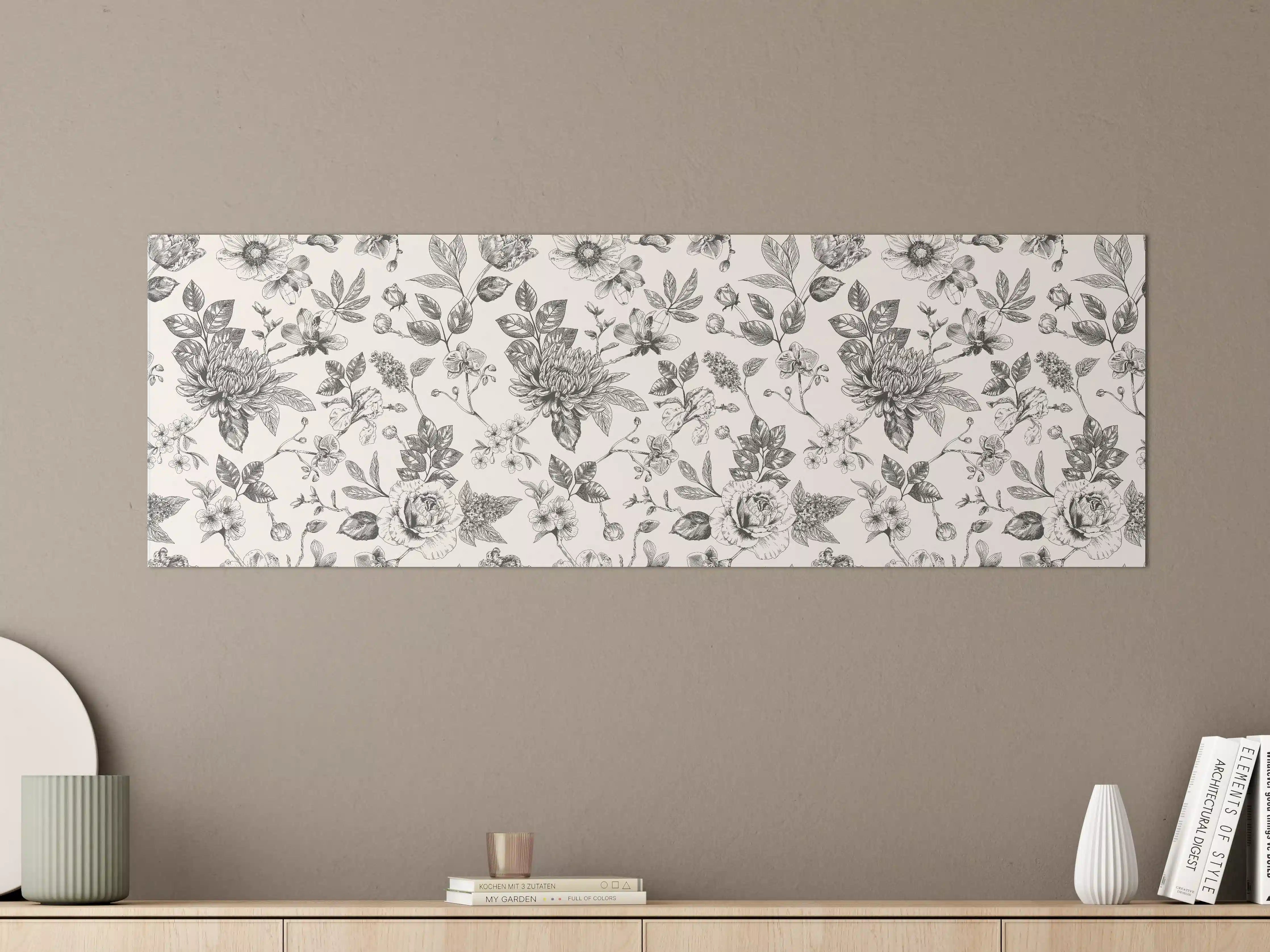Große Wandbilder - Vintage-Blumen Schwarz-Weiß