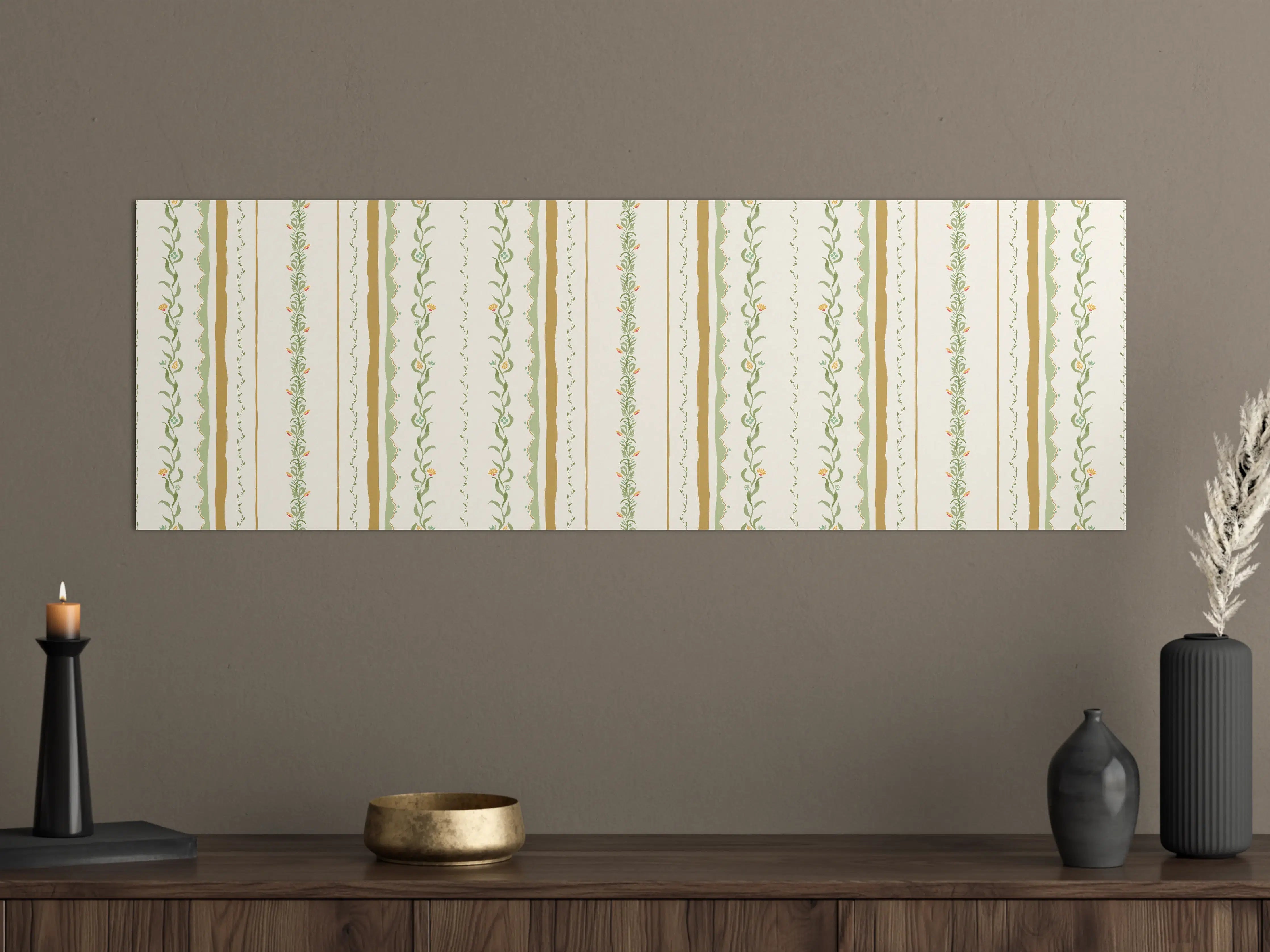 Große Wandbilder - Vintage-Blumen Tapete Beige-Grün