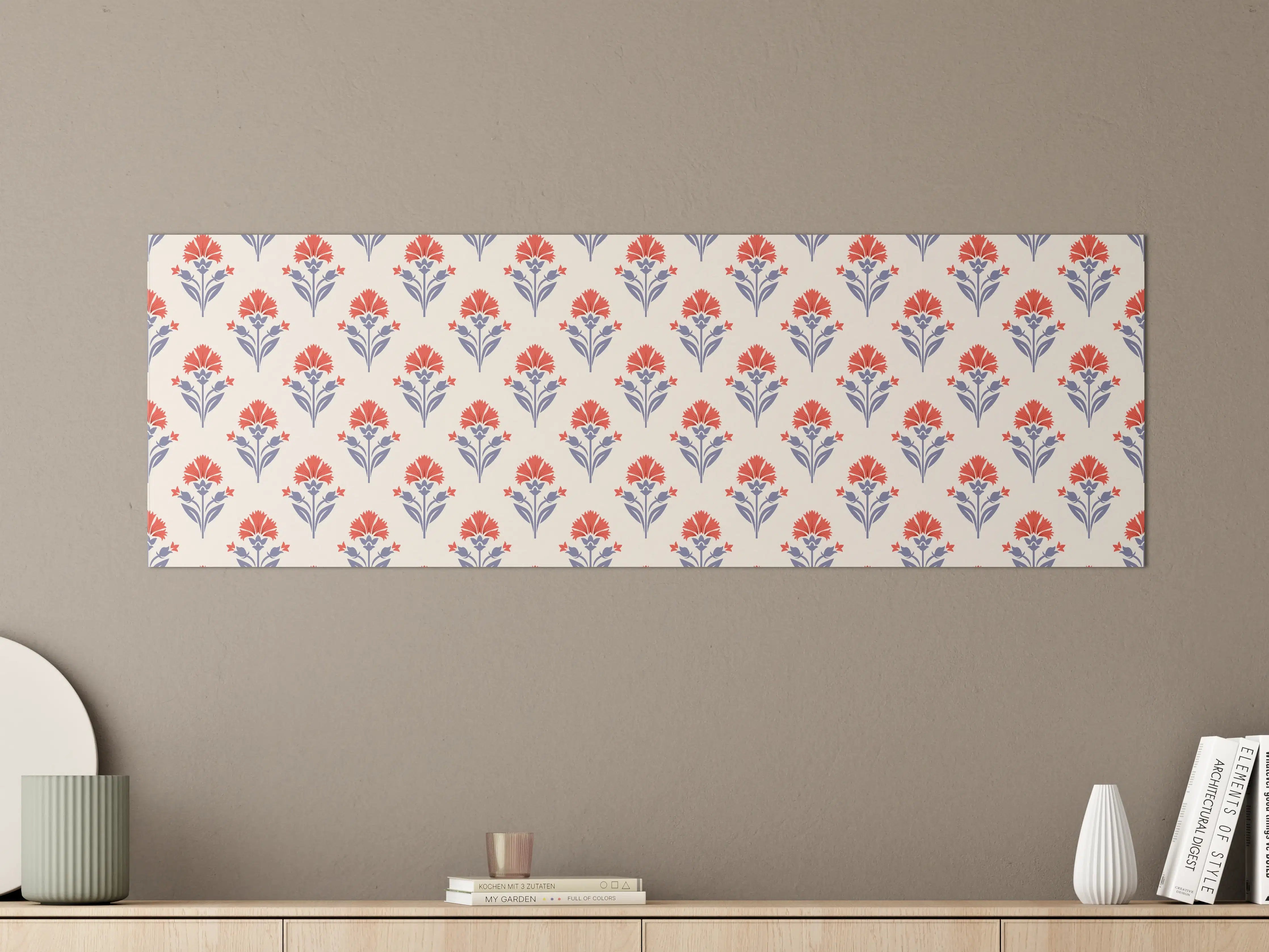 Große Wandbilder - Vintage Blumen Tapete Beige-Rot