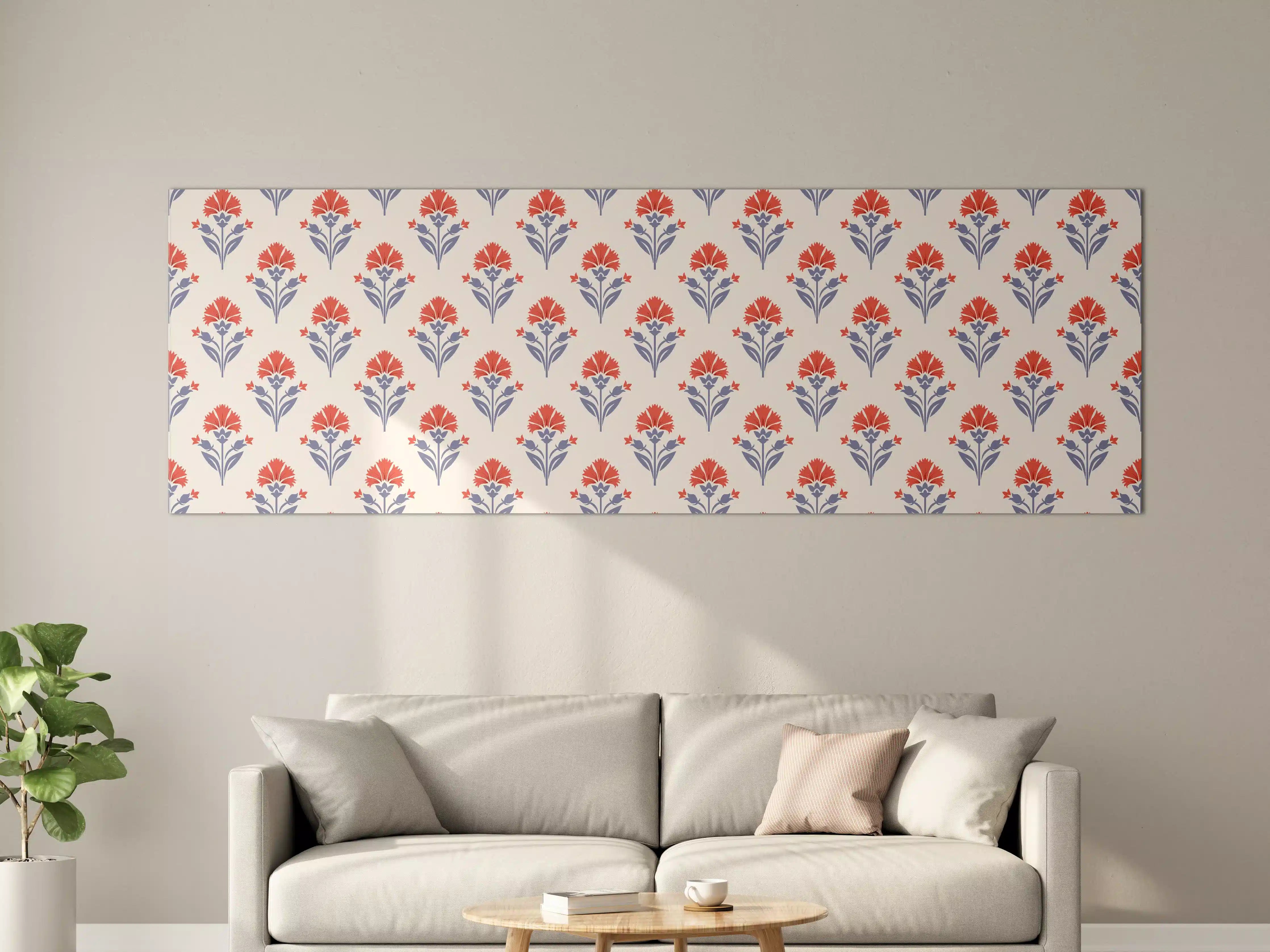 Große Wandbilder - Vintage Blumen Tapete Beige-Rot