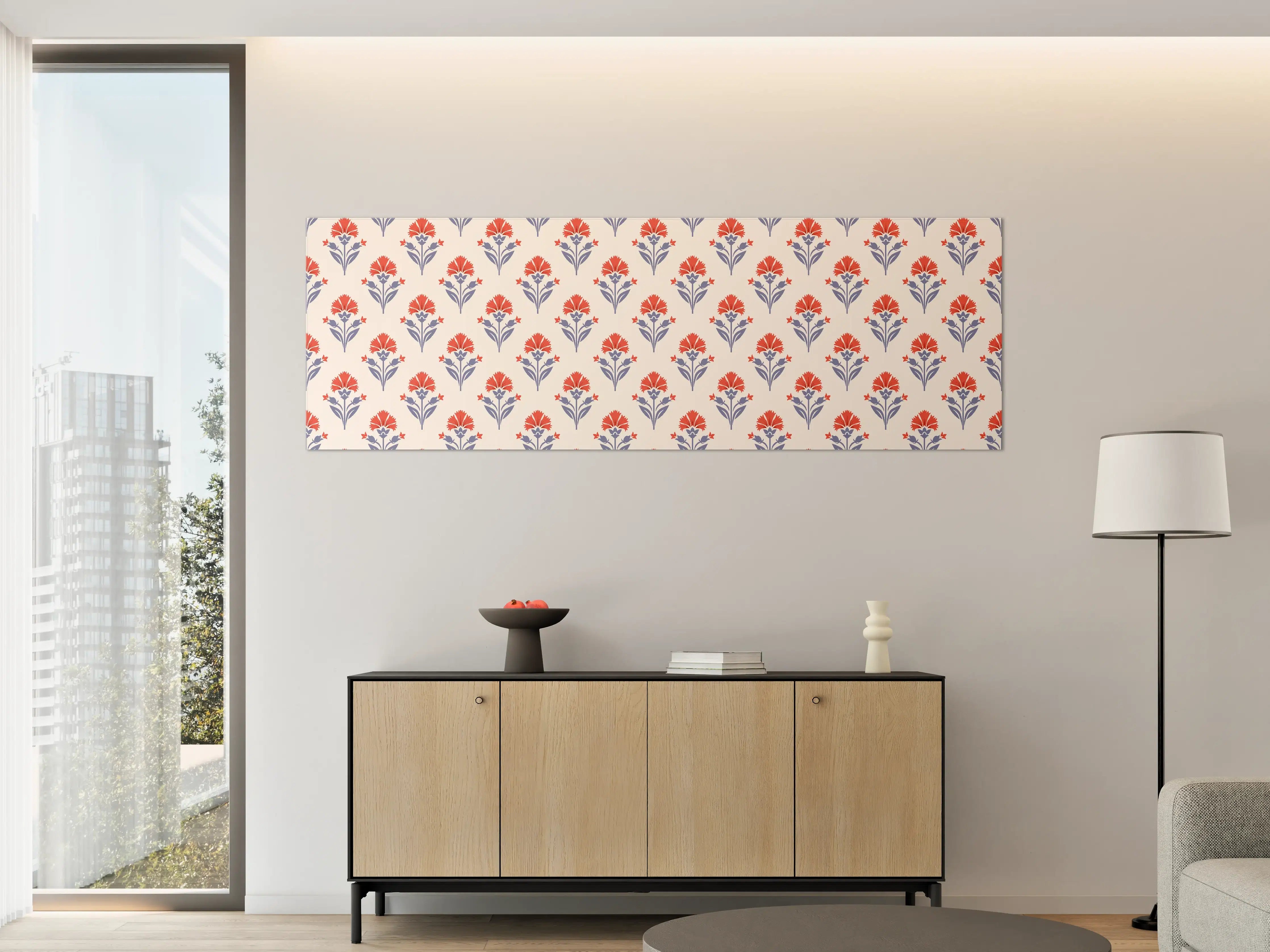 Große Wandbilder - Vintage Blumen Tapete Beige-Rot