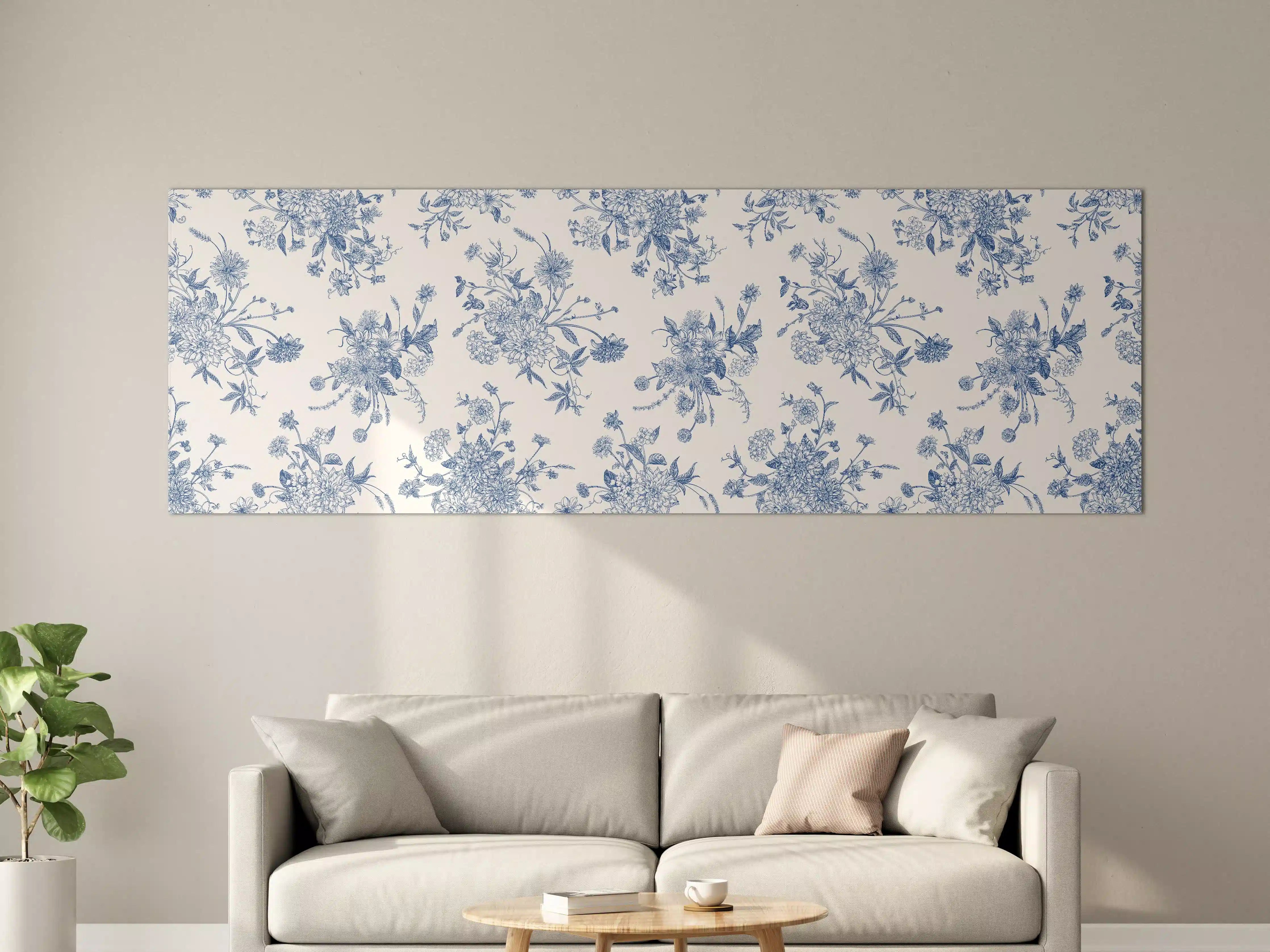 Große Wandbilder - Vintage-Blumenmuster Blau-Weiß