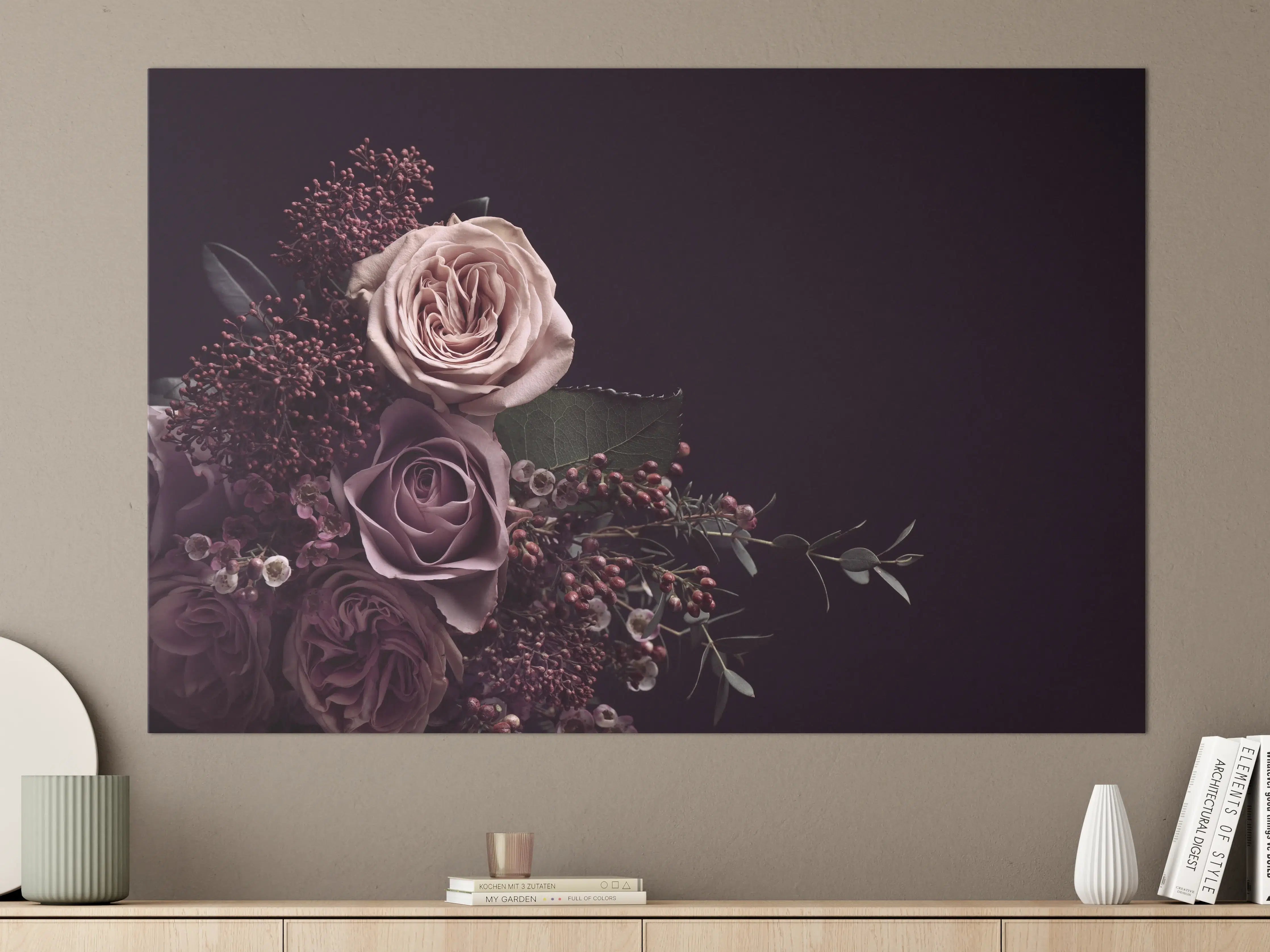 Große Wandbilder - Vintage Blumenstrauß auf schwarzem Hintergrund