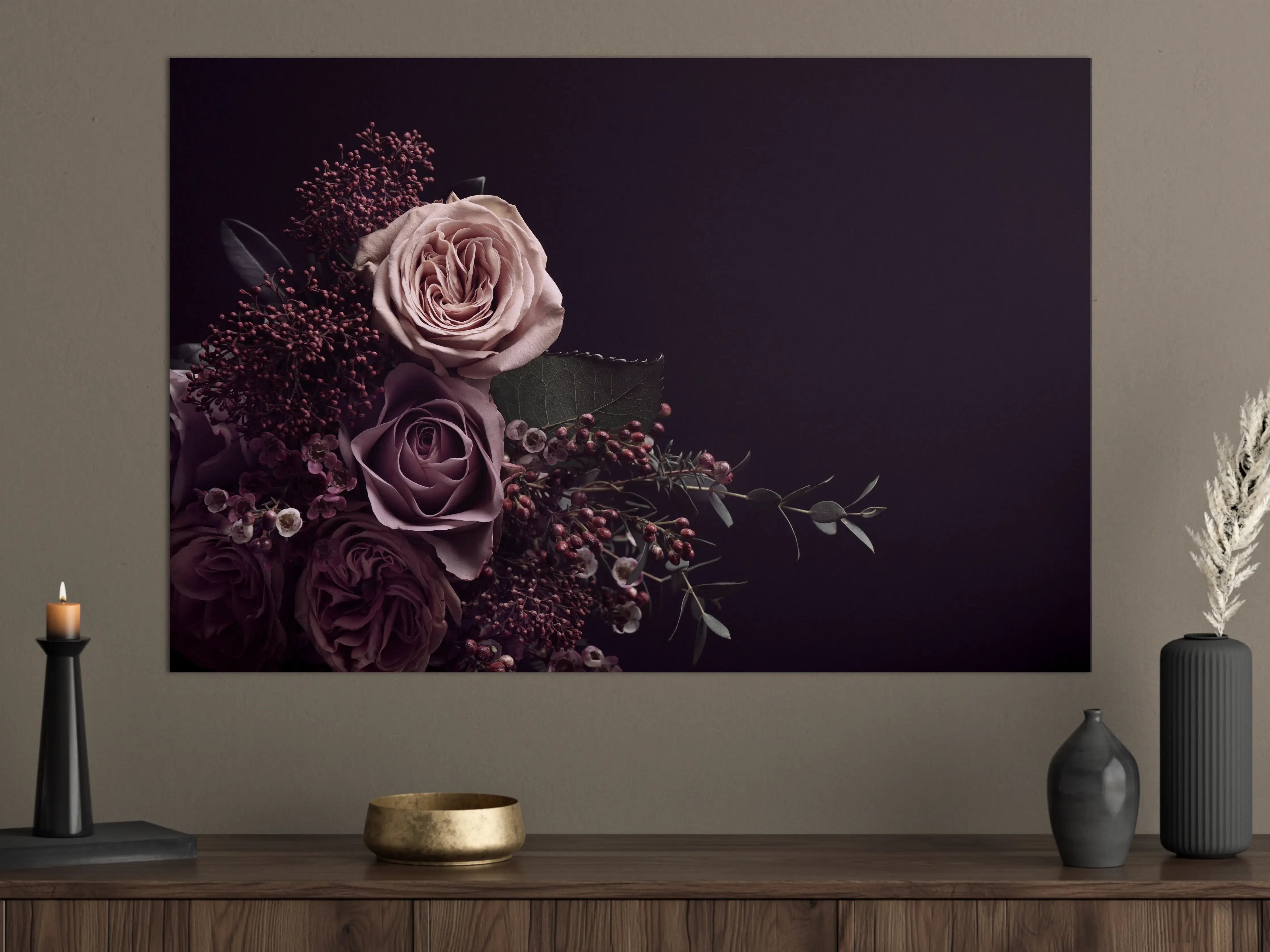 Große Wandbilder - Vintage Blumenstrauß auf schwarzem Hintergrund