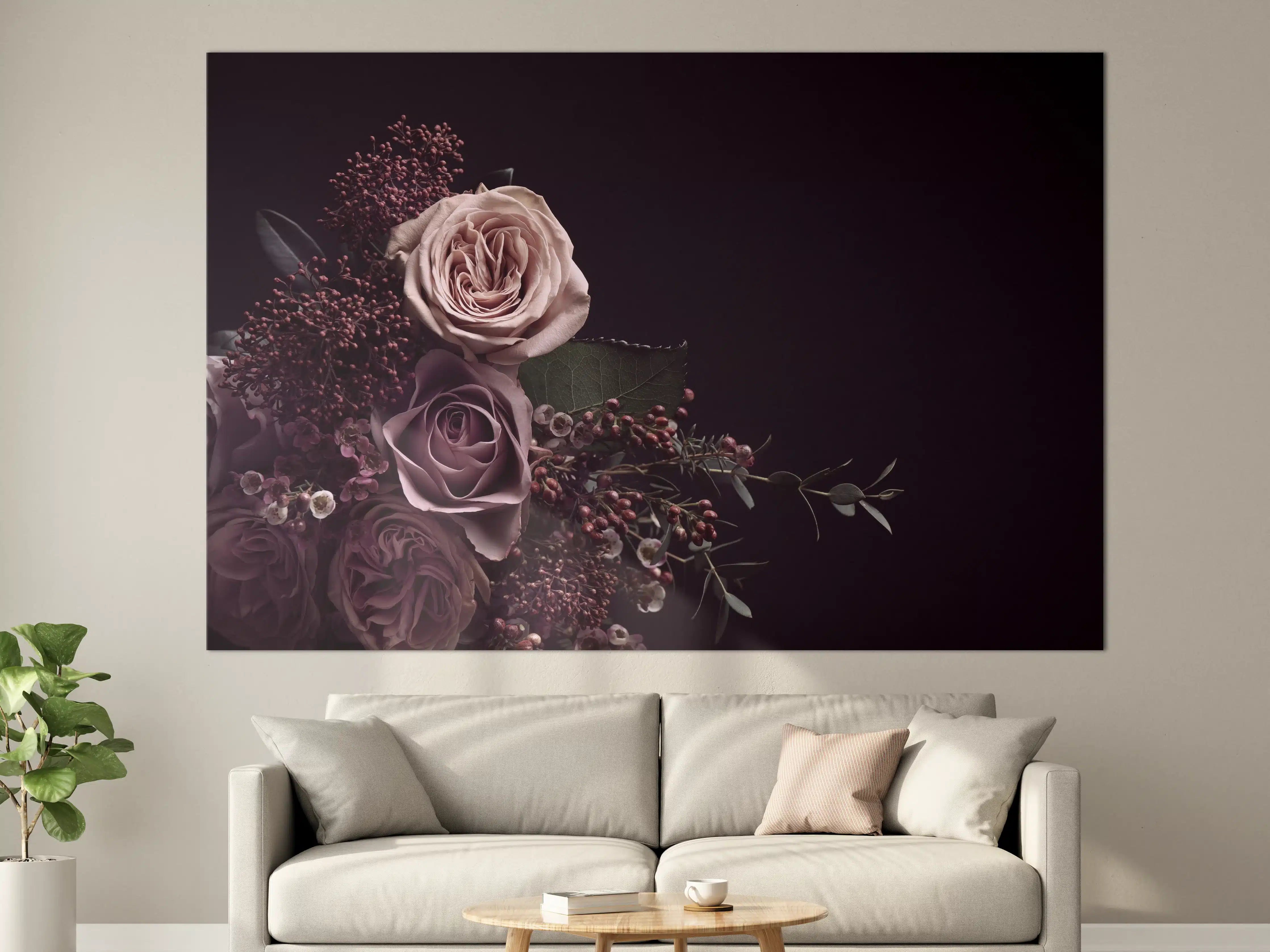 Große Wandbilder - Vintage Blumenstrauß auf schwarzem Hintergrund