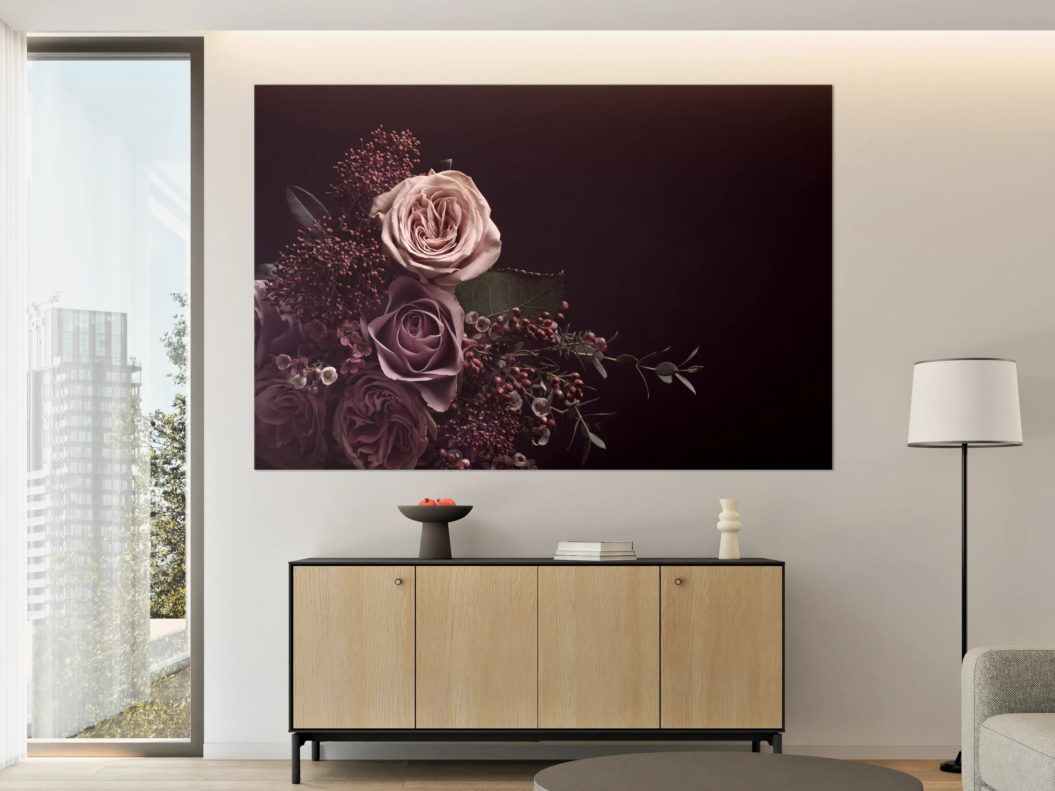 Große Wandbilder - Vintage Blumenstrauß auf schwarzem Hintergrund