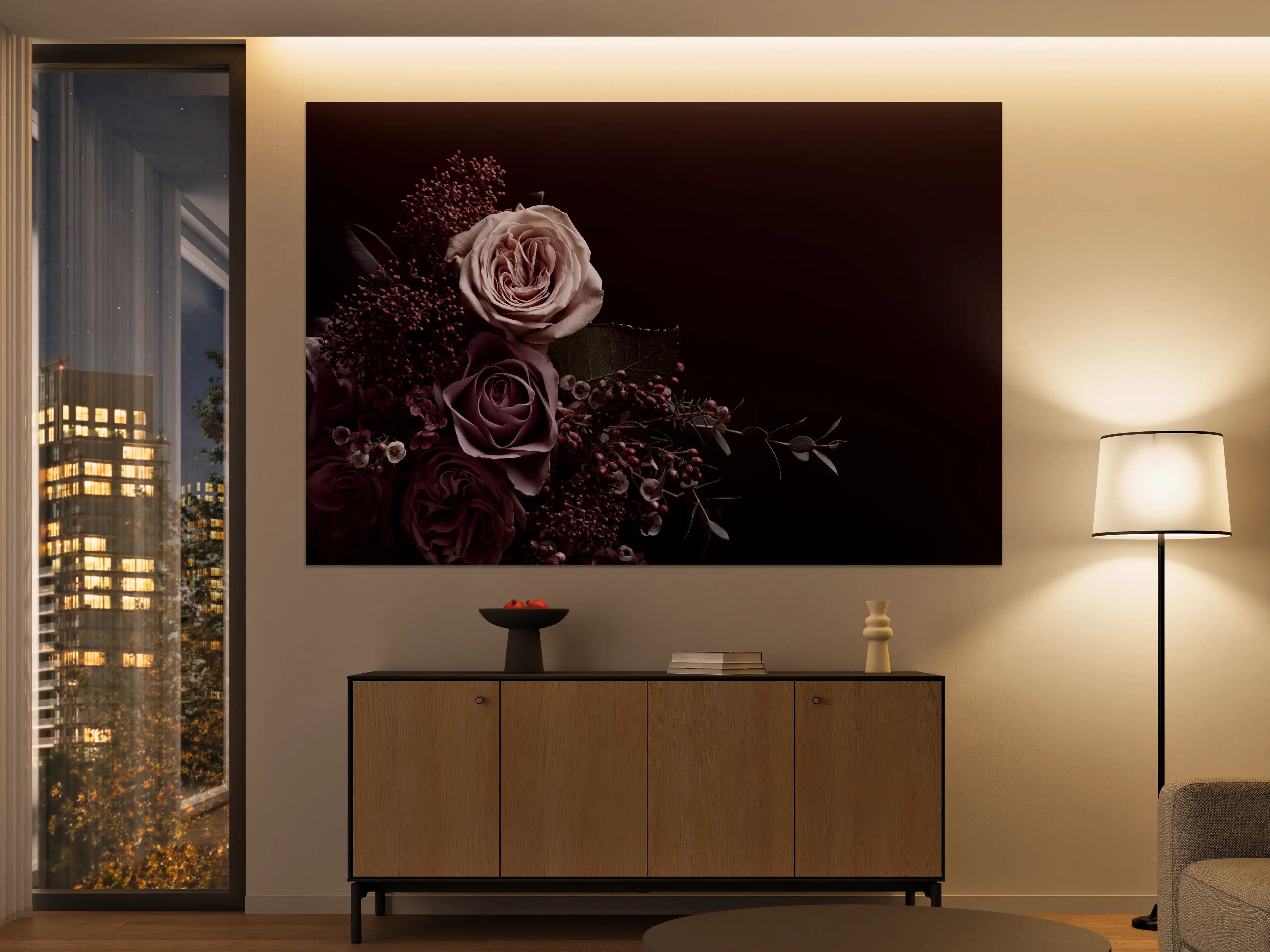 Große Wandbilder - Vintage Blumenstrauß auf schwarzem Hintergrund