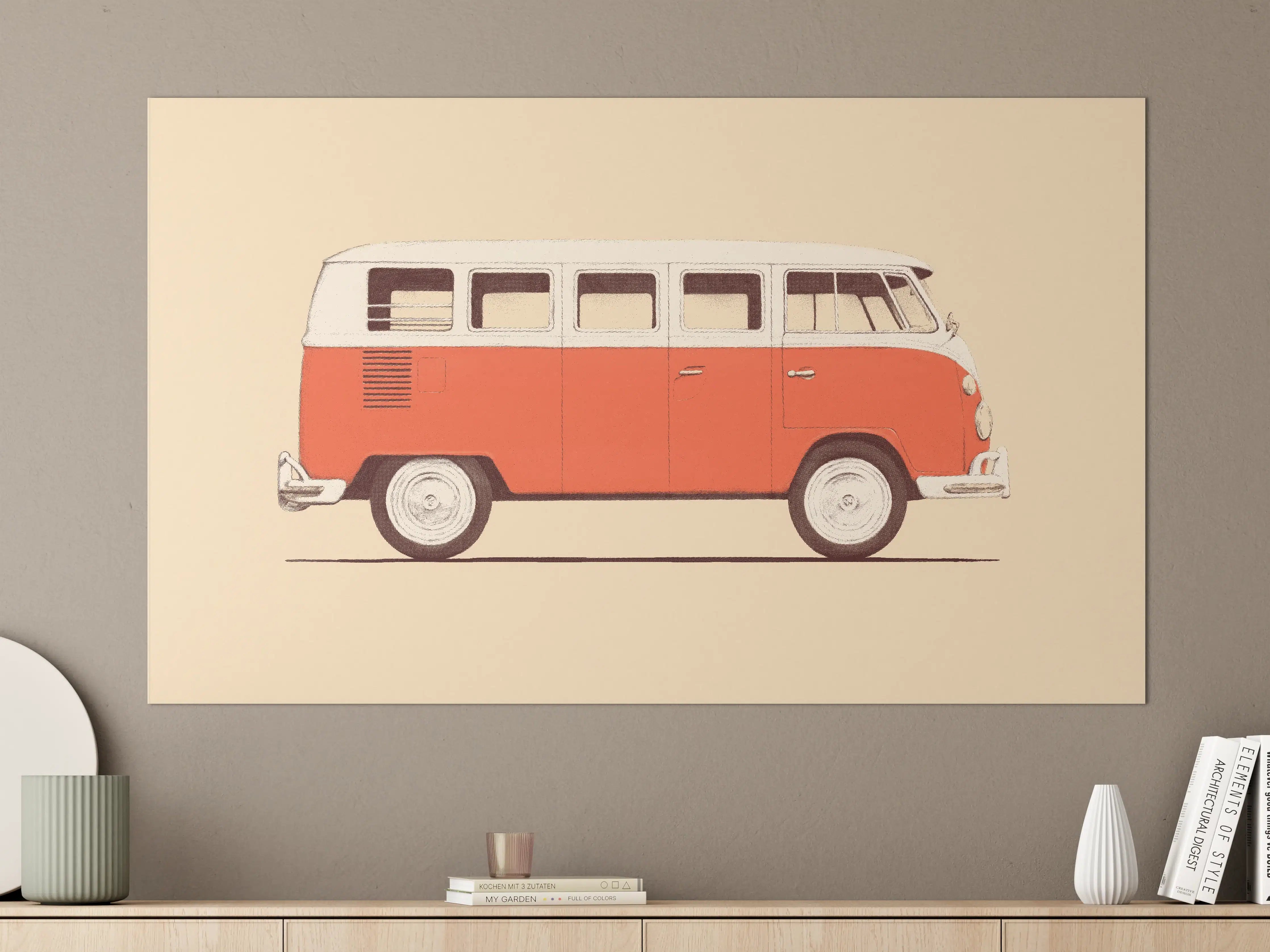 Große Wandbilder - Vintage-Bus Illustration in warmen Tönen